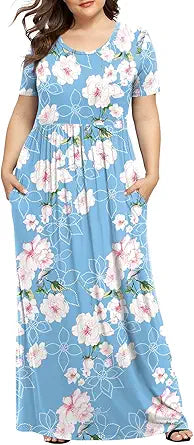 LONGYUAN Women's Plus Size Casual Maxi Dress with Pockets