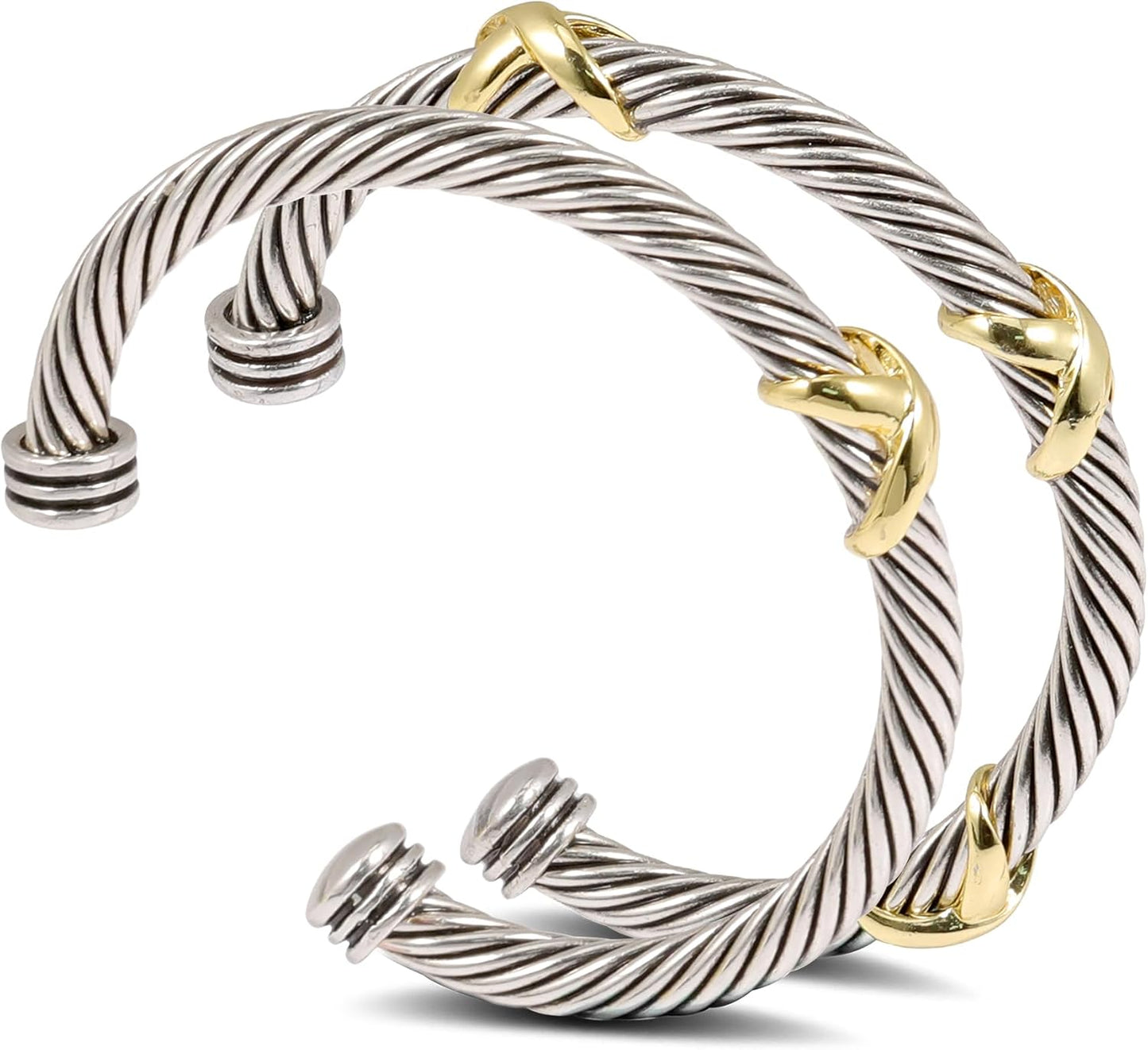 Vintage Two-Tone Cable Wire Cuff Bracelet Set by NANDUDU