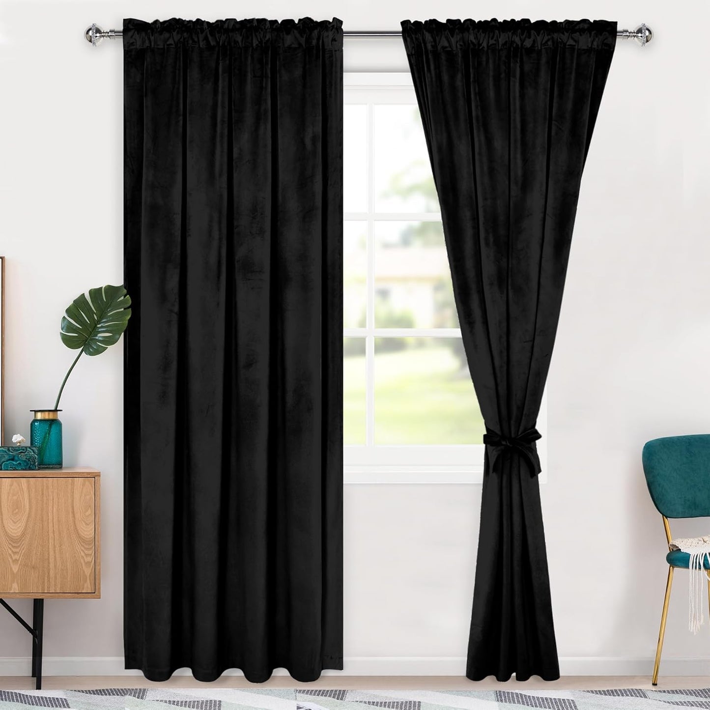 Black Velvet Curtains 84 inches - Blackout Thermal Insulated