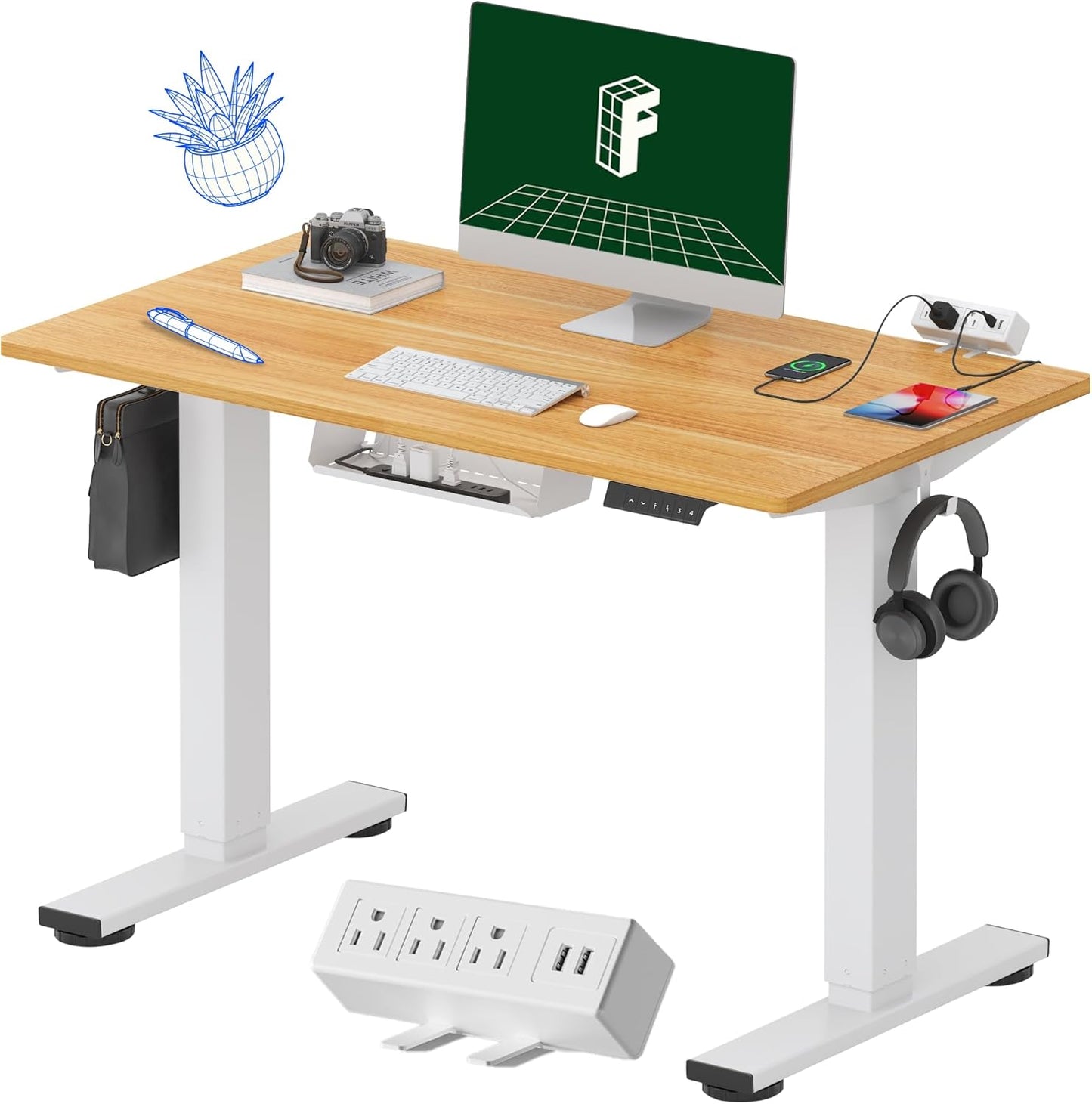FLEXISPOT EN2 Electric Stand Up Desk with Power Strip and Memory