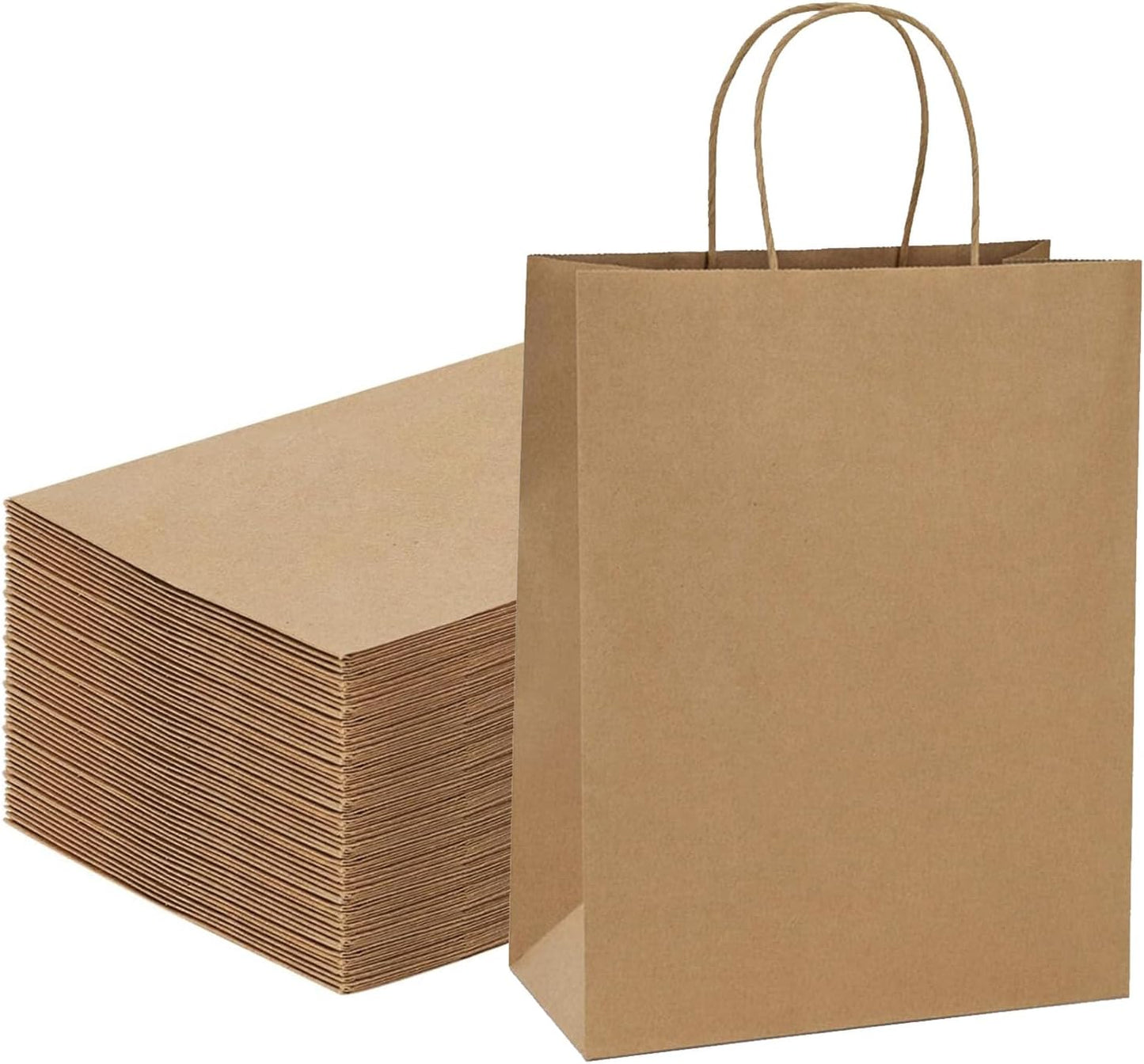 100Pcs Brown Kraft Shopping Bags for Gifts and Retail Use