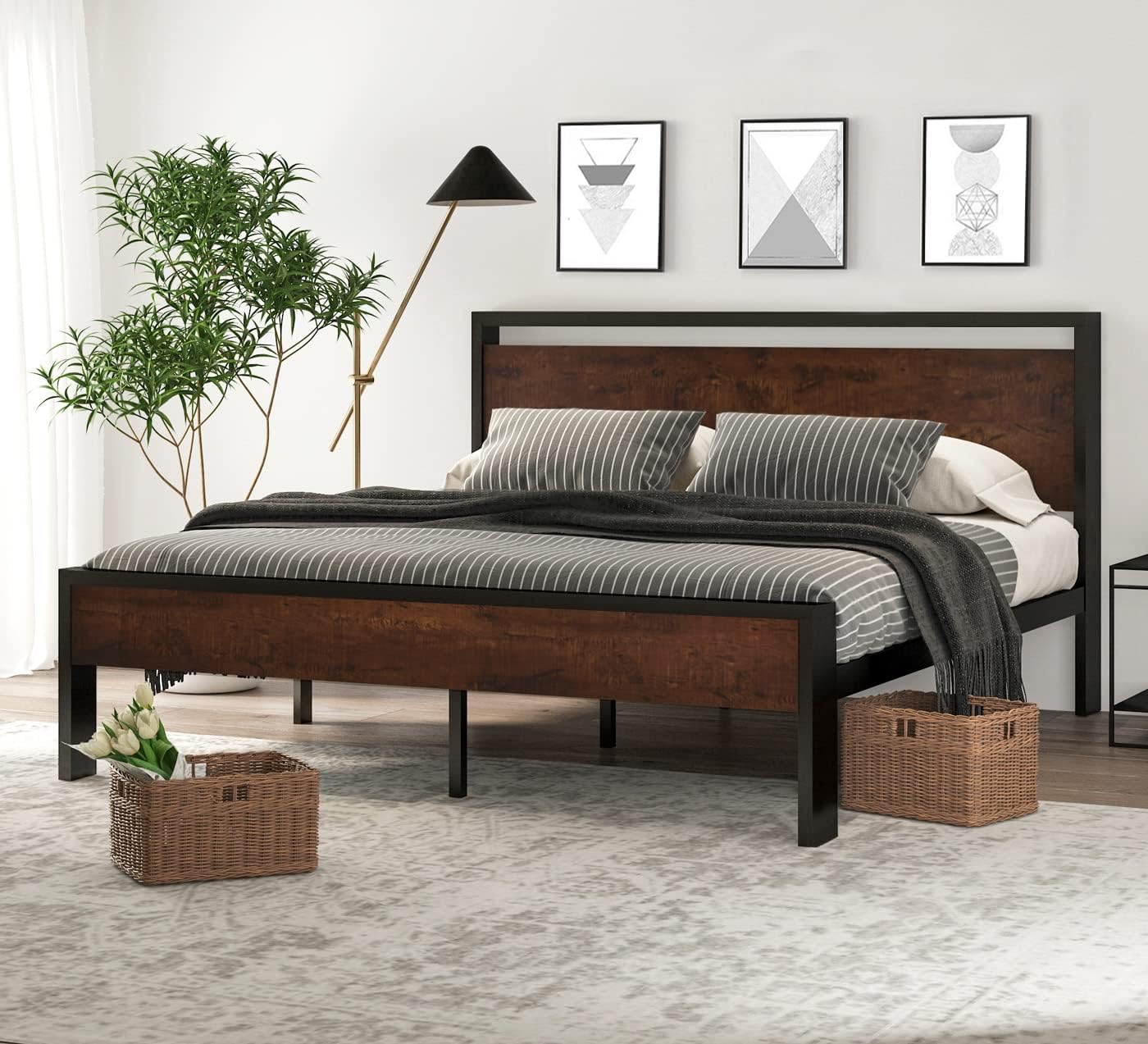 14 Inch King Size Metal Platform Bed Frame with Storage Solution