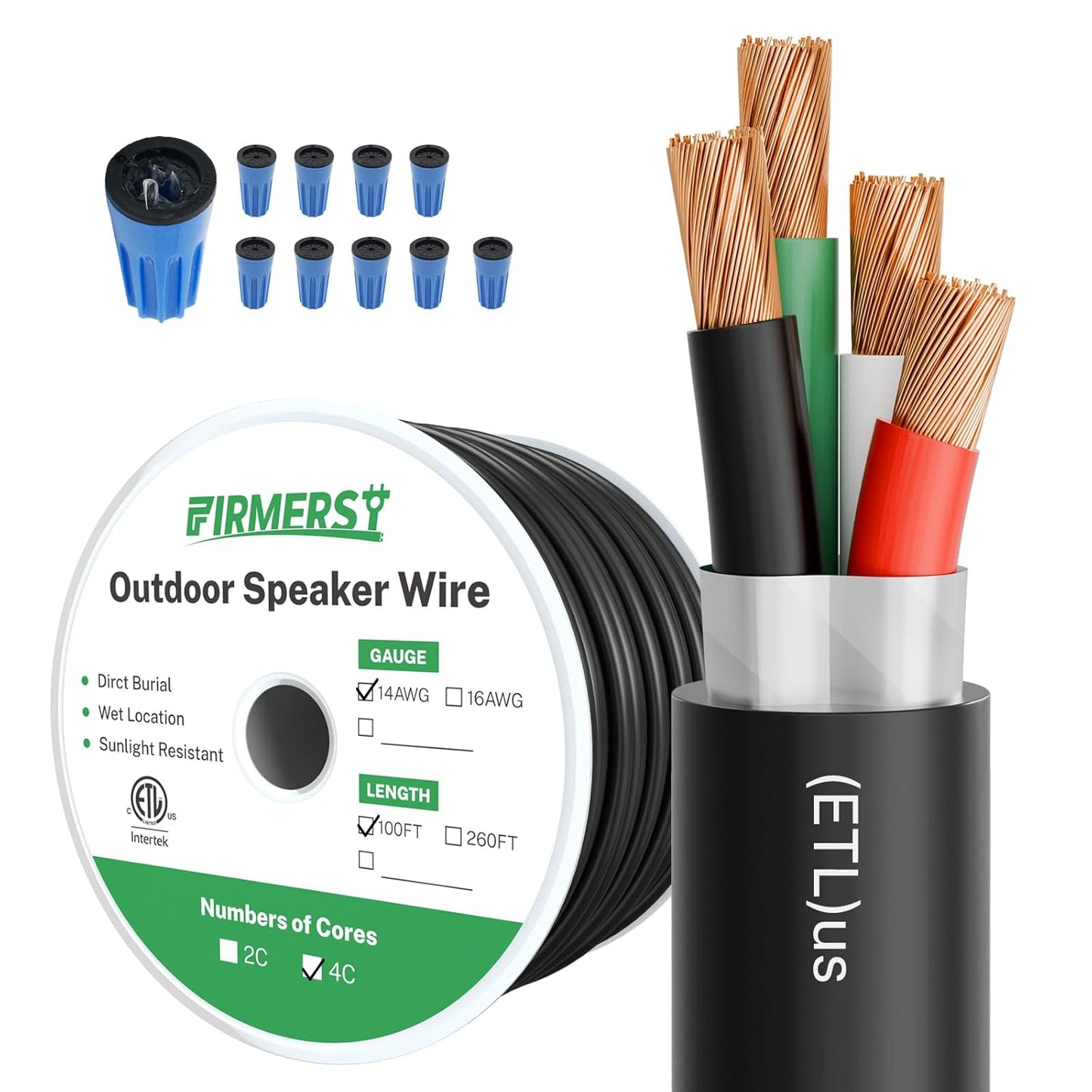 FIRMERST 14/4 Direct Burial Outdoor Speaker Wire for Clear Audio
