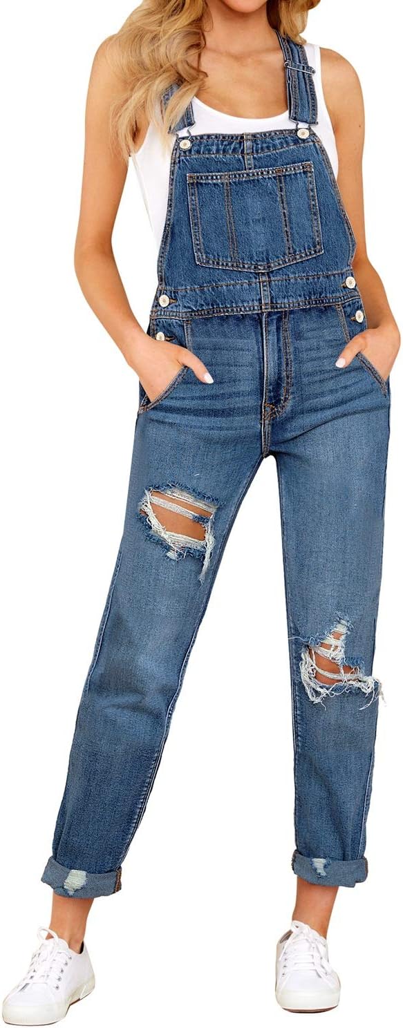 Luvamia Women's Casual Stretch Adjustable Denim Bib Overalls
