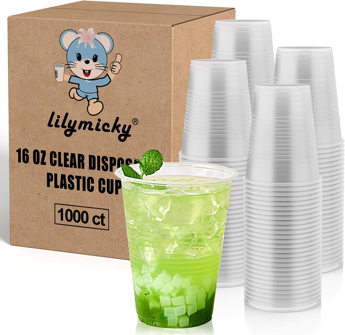 16 oz Clear Plastic Cups for Parties, BBQs & Events - 1000 Pack