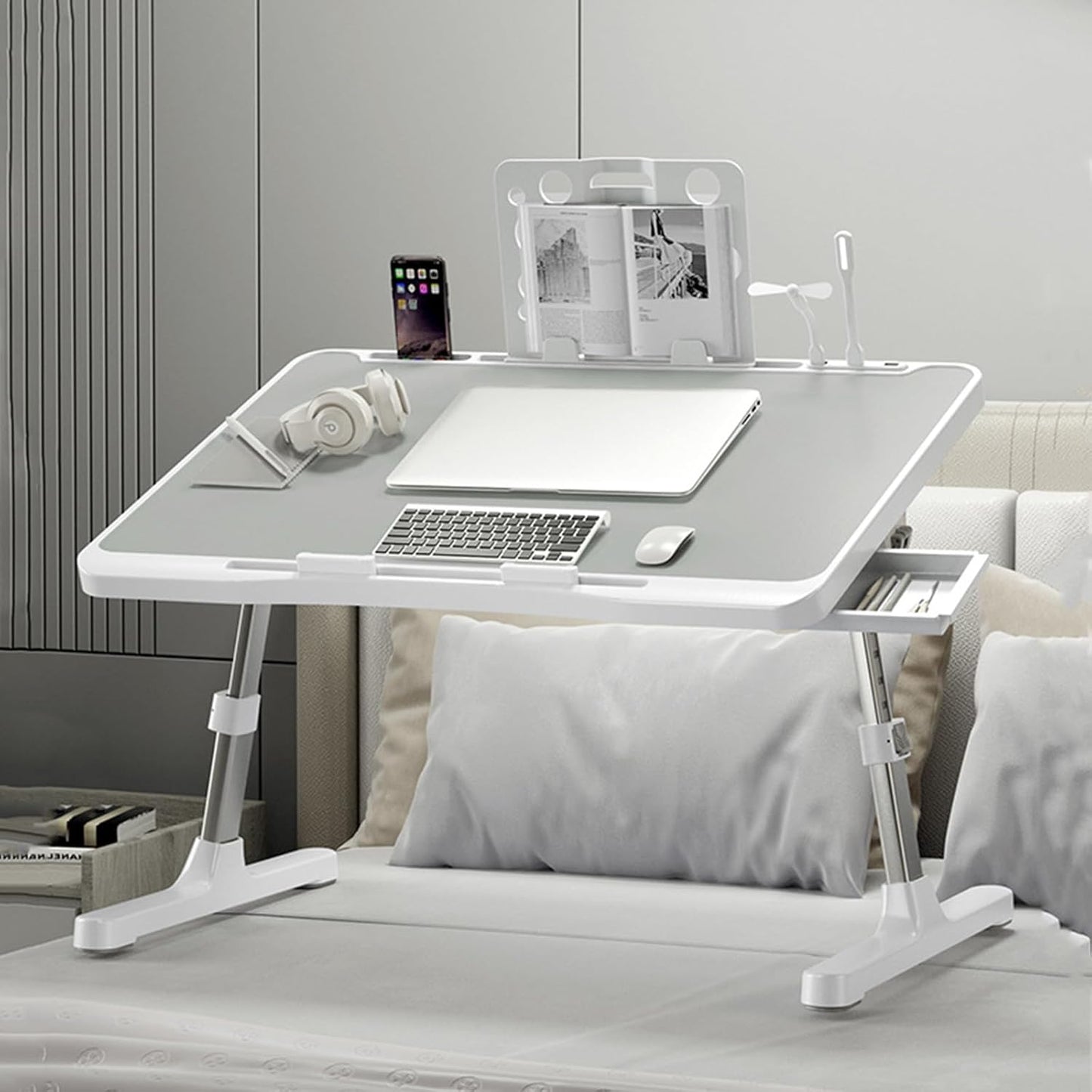 Adjustable Laptop Desk for Bed with USB Charge Port and Drawer