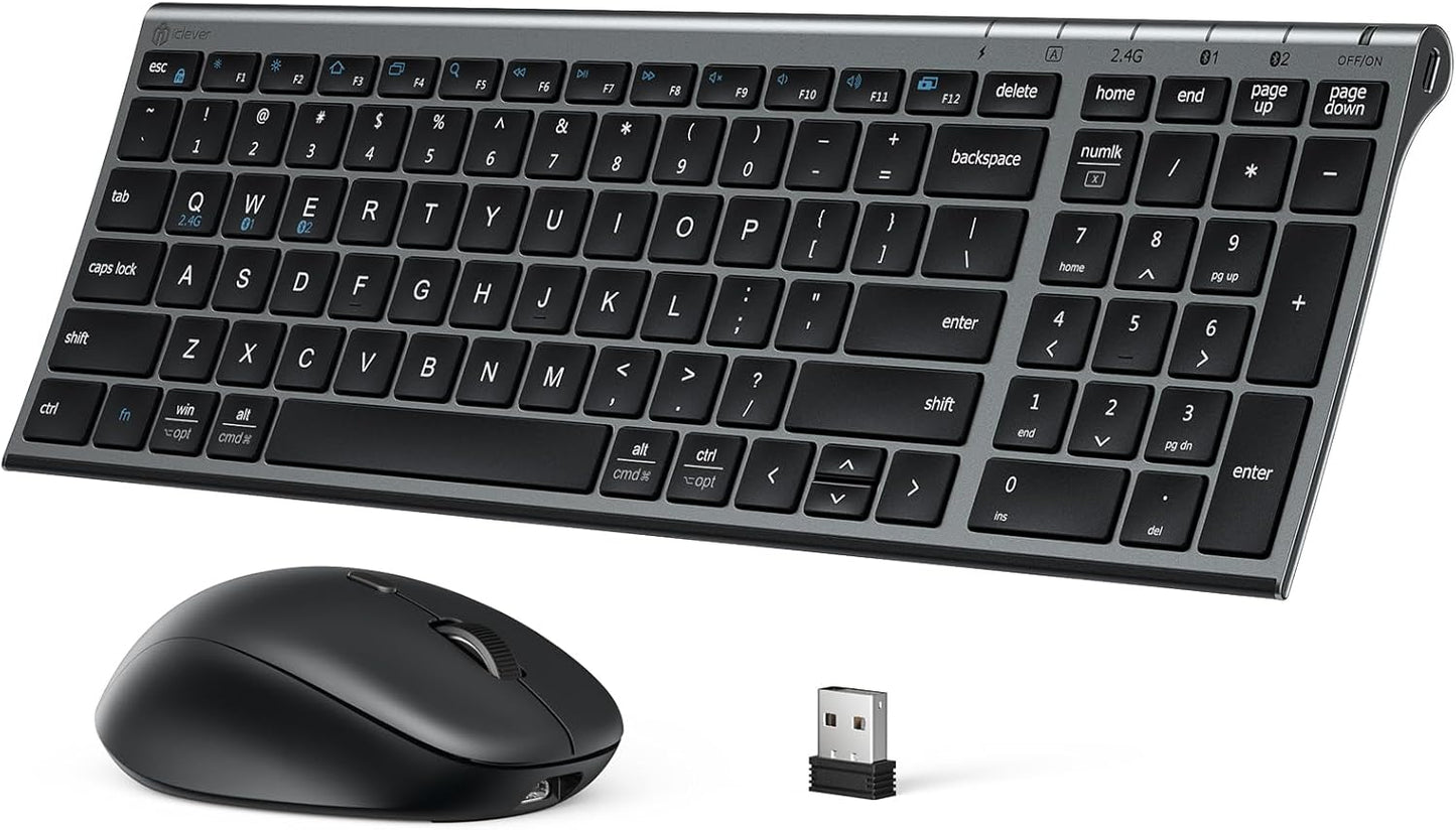 iClever DK05 Bluetooth Keyboard and Mouse Combo for Multi-Device Use