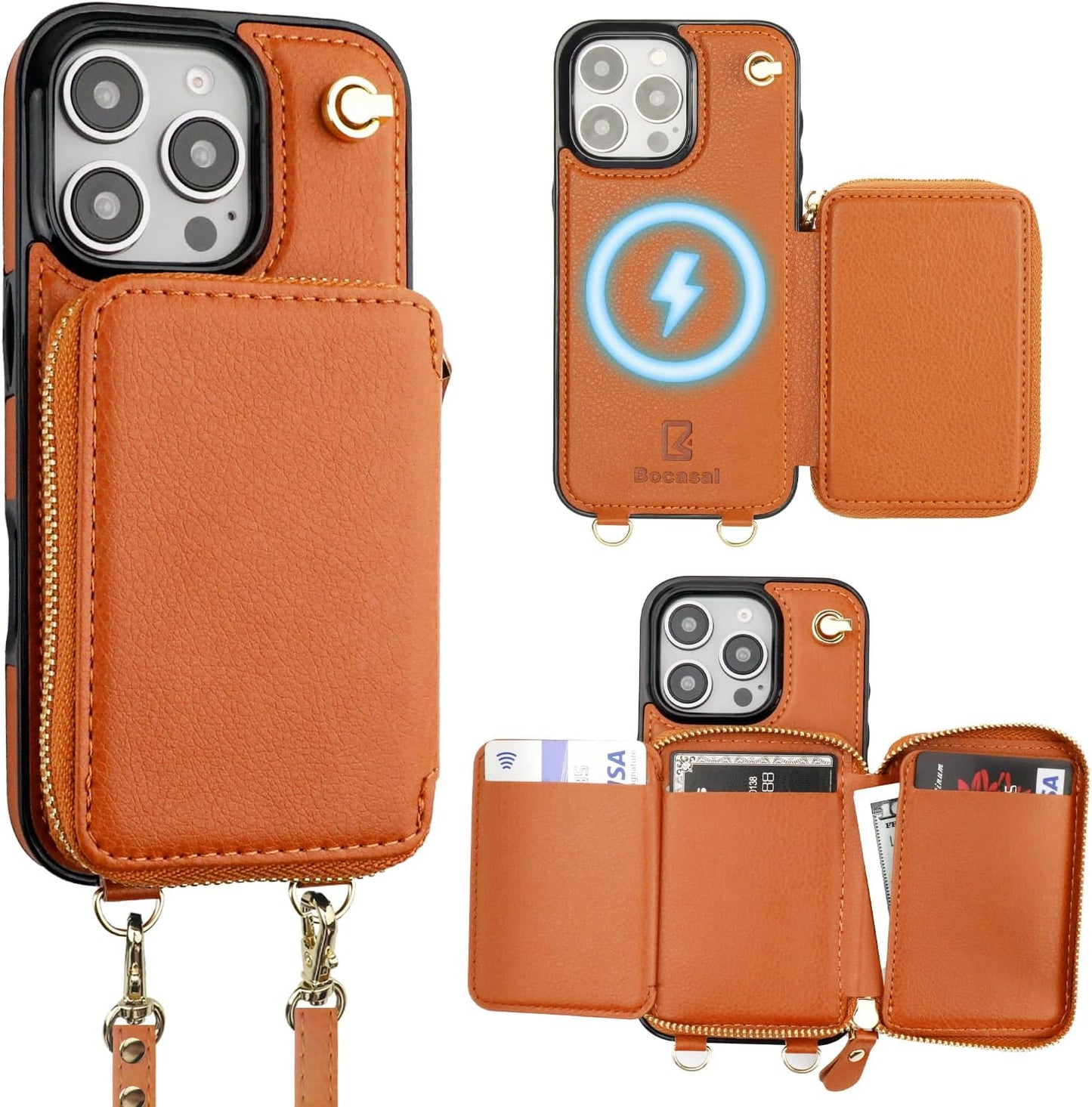 Bocasal MagSafe Crossbody Wallet Case for iPhone 16 Pro 6.3in