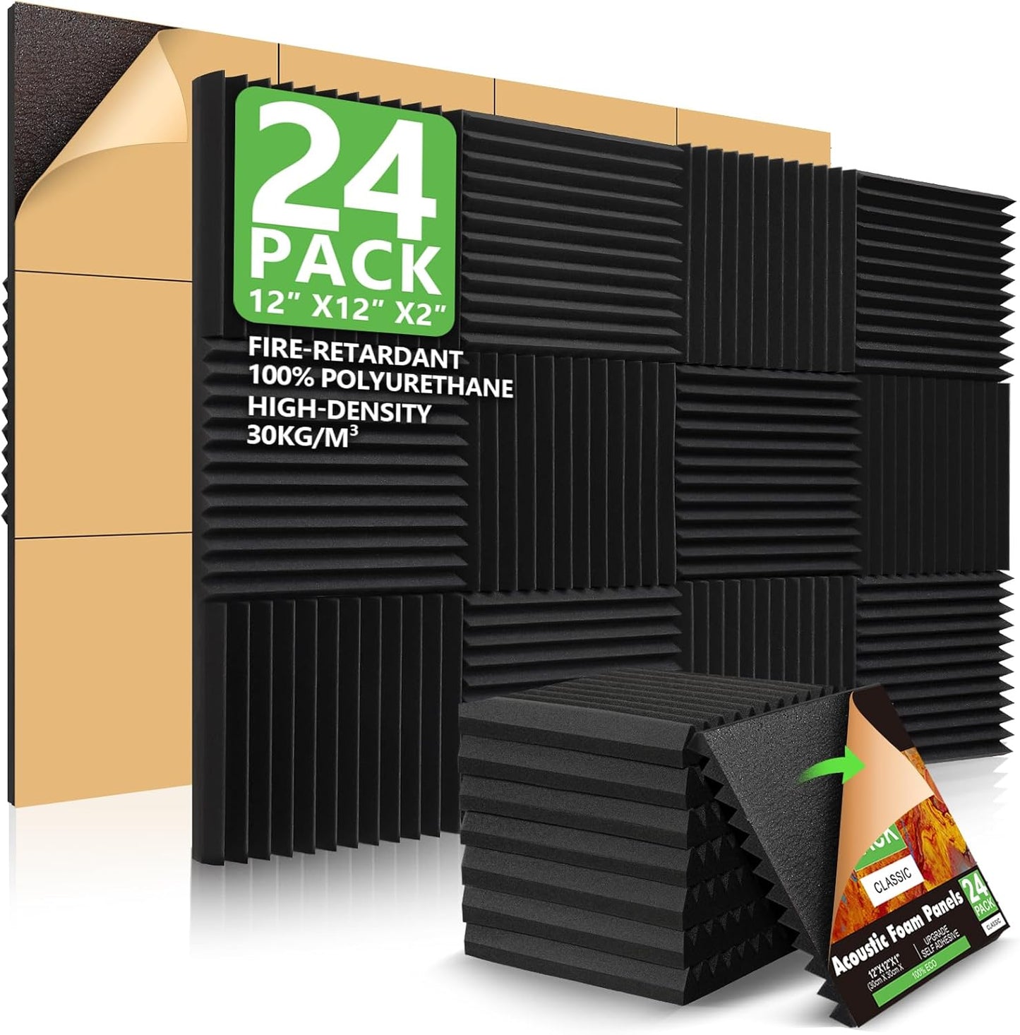 24 Pack Acoustic Panels Self-Adhesive for Soundproofing Needs