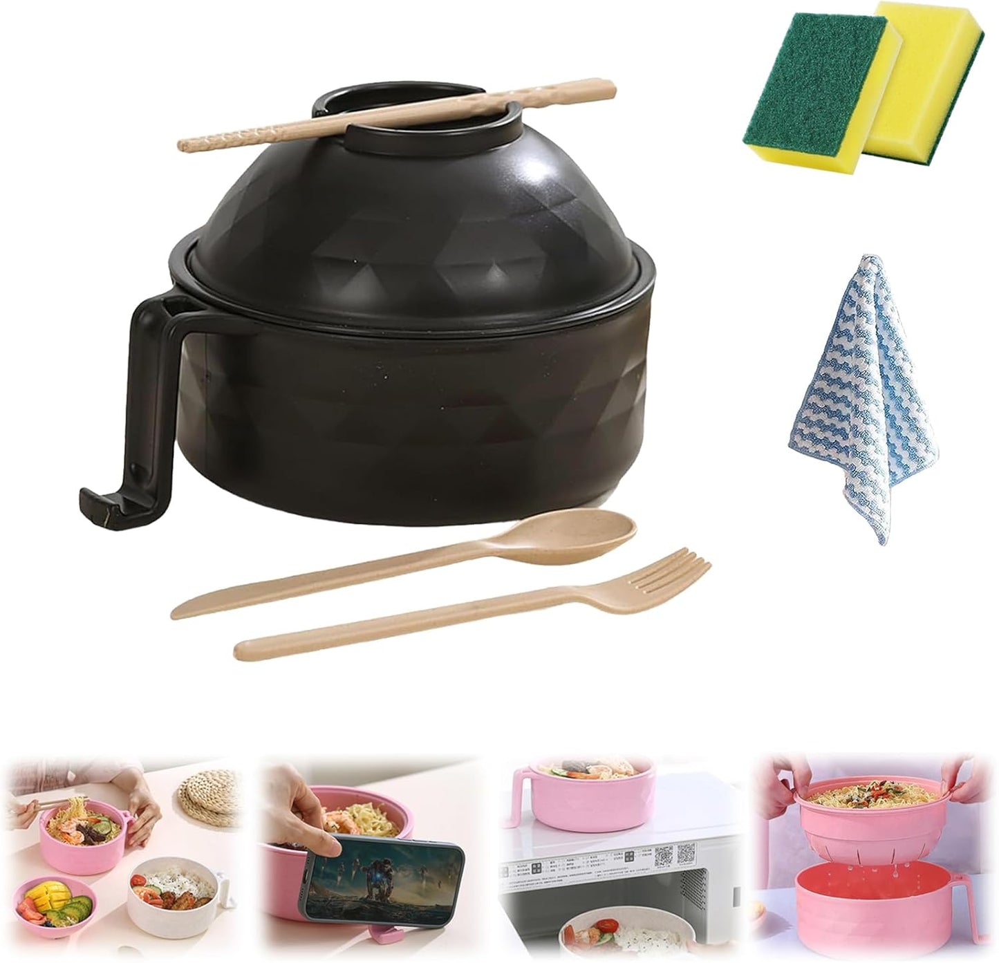 Ramen Bowl Set with Utensils & Lids - 1200ml Capacity!