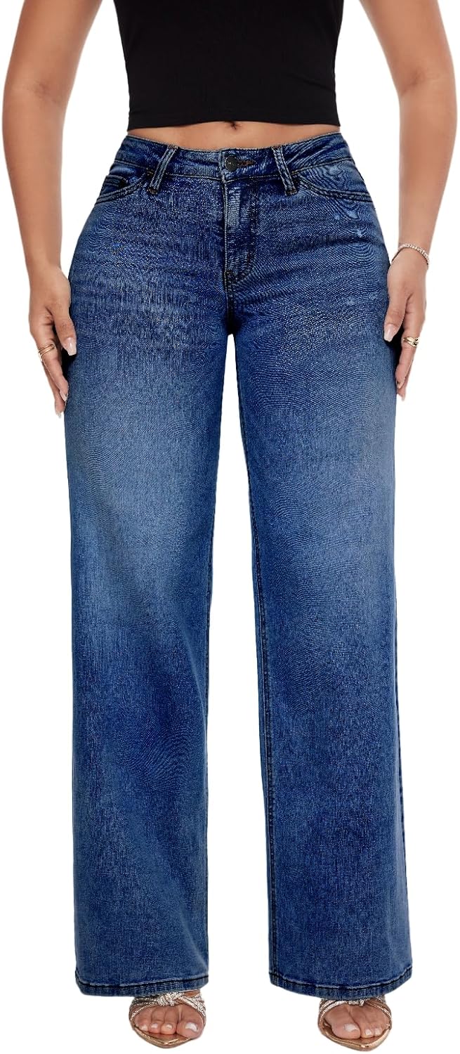 ONESO Mid-Low Rise Baggy Jeans for Women - Comfortable Denim