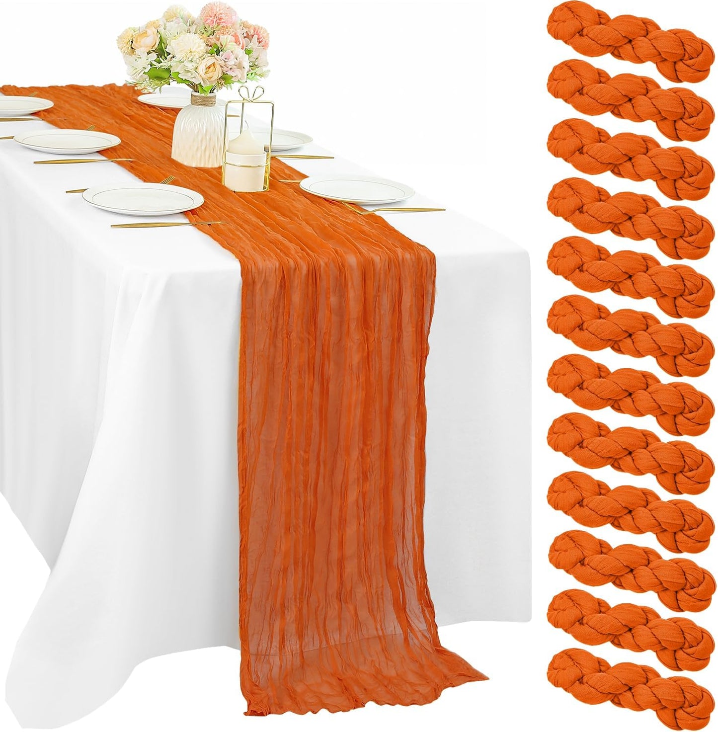 12 Pieces 10FT Orange Cheesecloth Table Runner for Rustic Decor