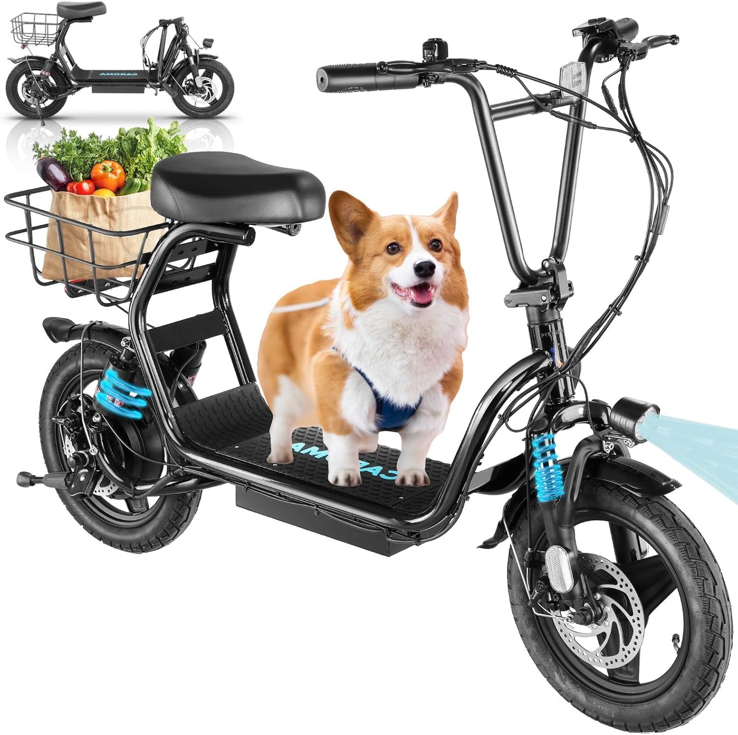 Caroma Peak Electric Scooter with Seat: 20MPH, 30 Miles Range