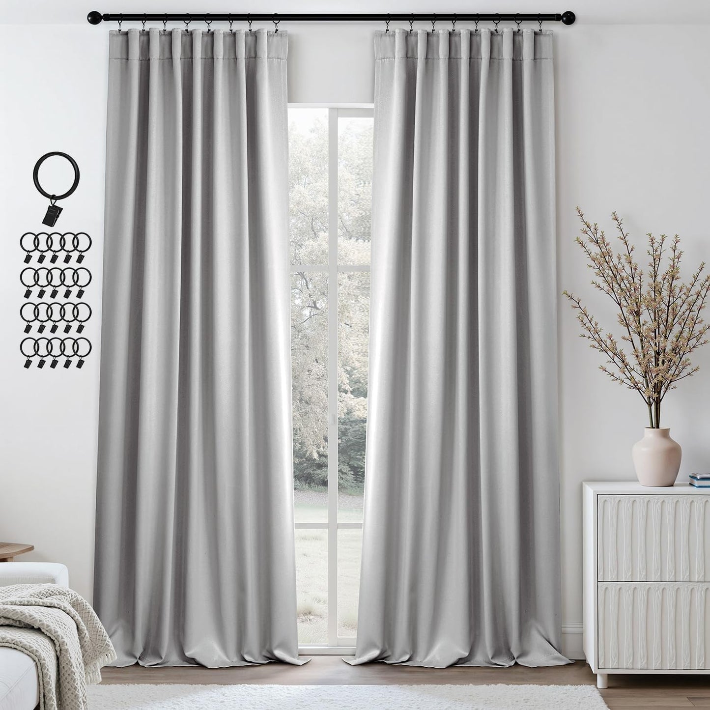 Back Tab Blackout Curtains for Bedroom and Living Room 96 in