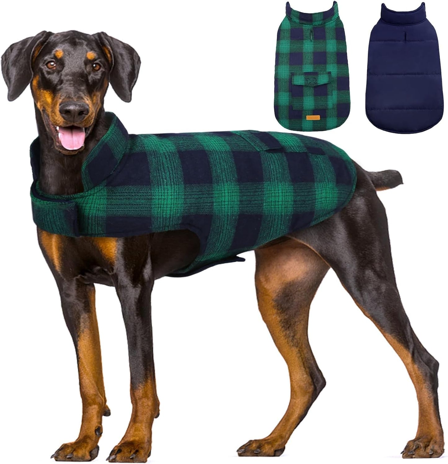 Reversible Dog Jacket for Large Dogs - Warm Winter Coat
