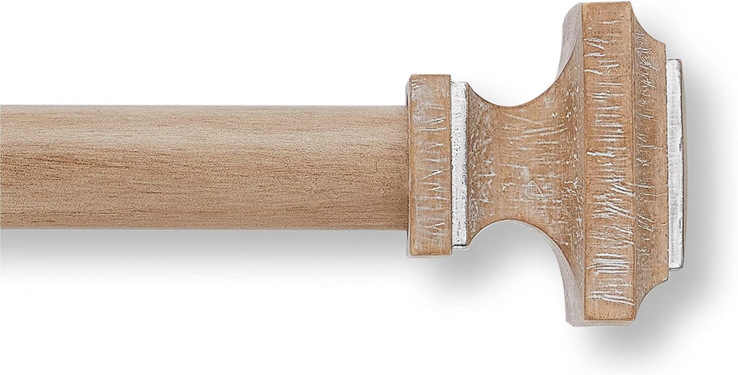 Adjustable Curtain Rod Set for Windows 72-144, Rustic Oak Finish
