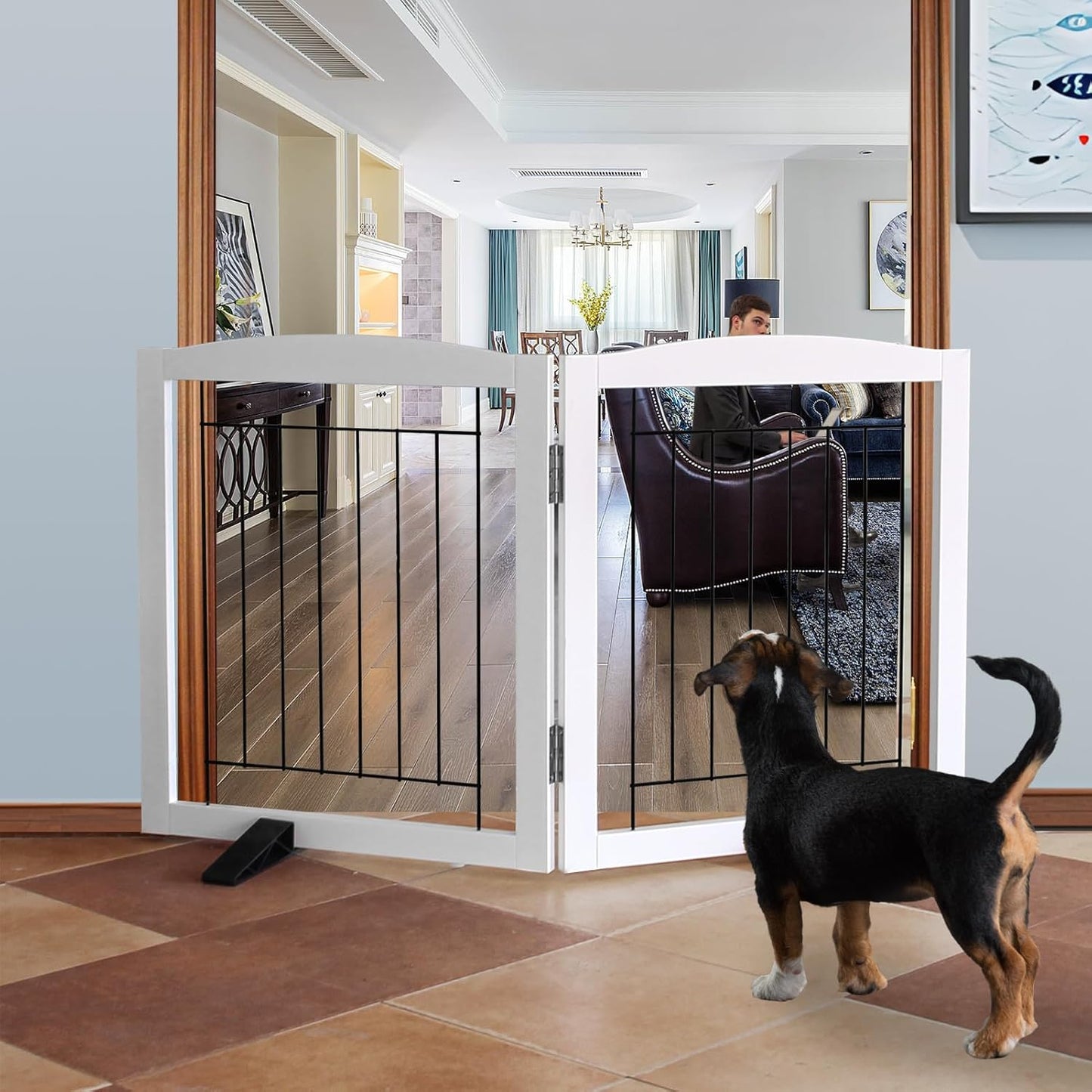 ZJSF Freestanding Dog Fence Indoor - Foldable Pet Gate for Home