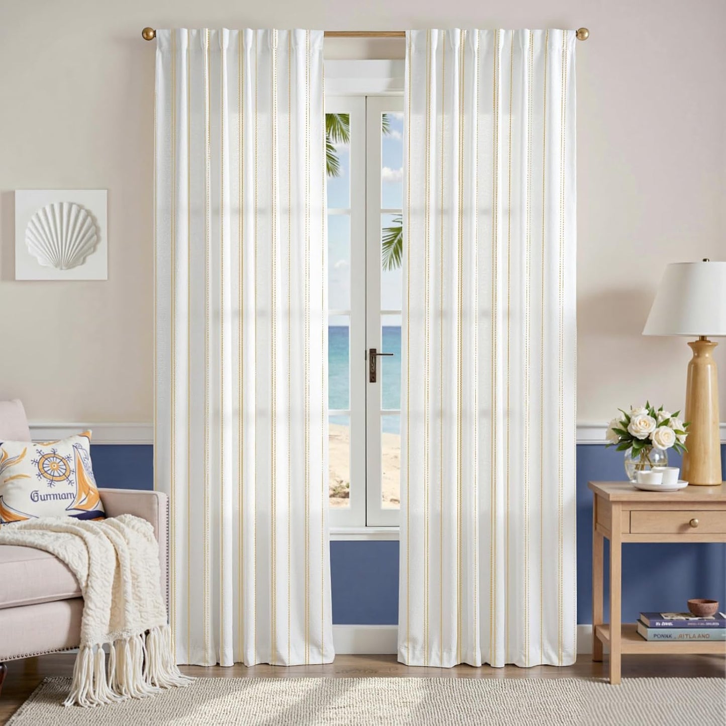 JINCHAN Yellow and White Striped Curtains for Modern Homes
