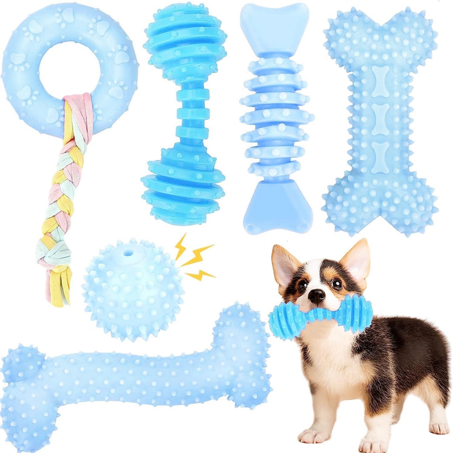 Cute Blue Puppy Teething Toy Pack