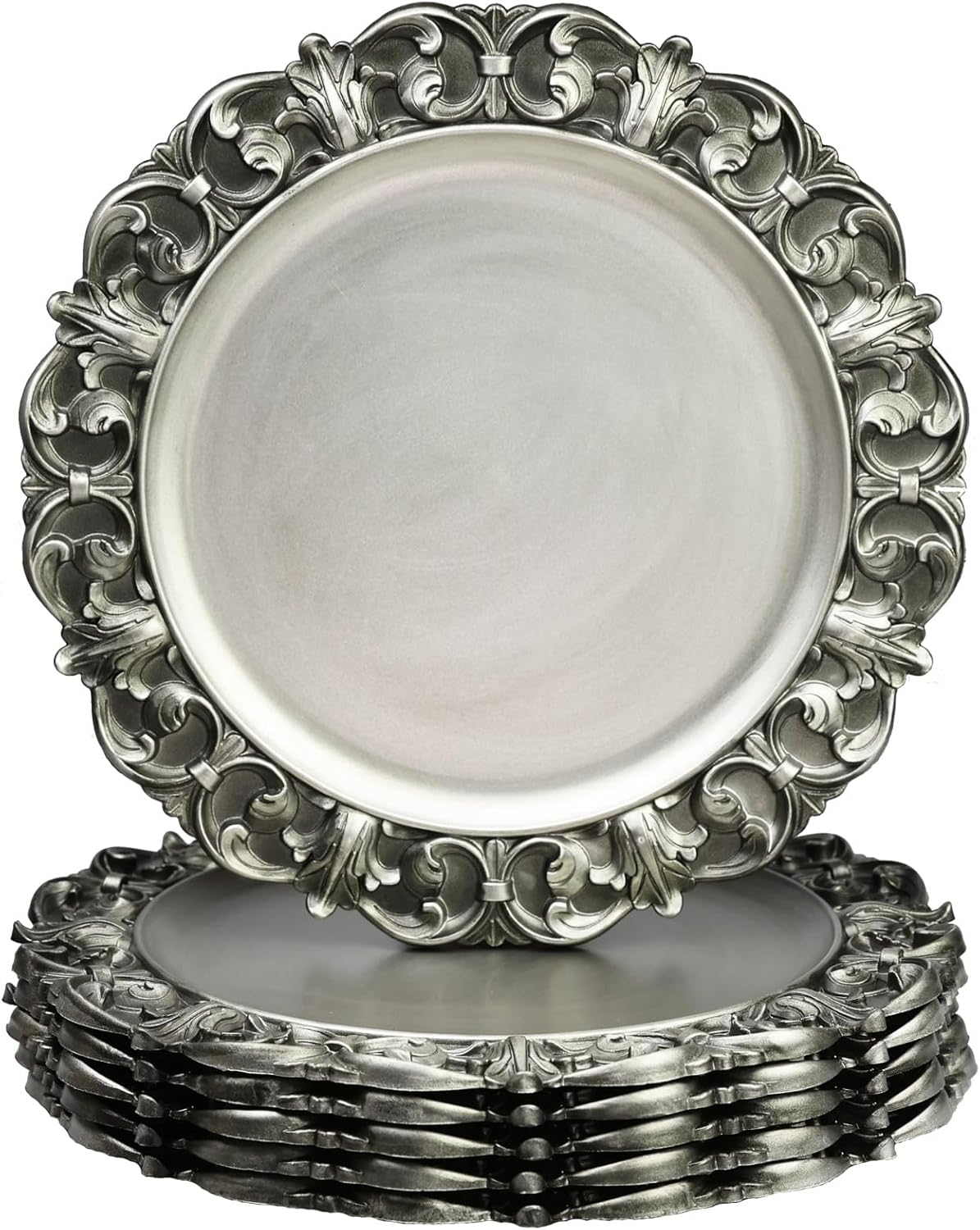 13 Inch Antique Silver Charger Plates Set of 6 for Elegant Dining