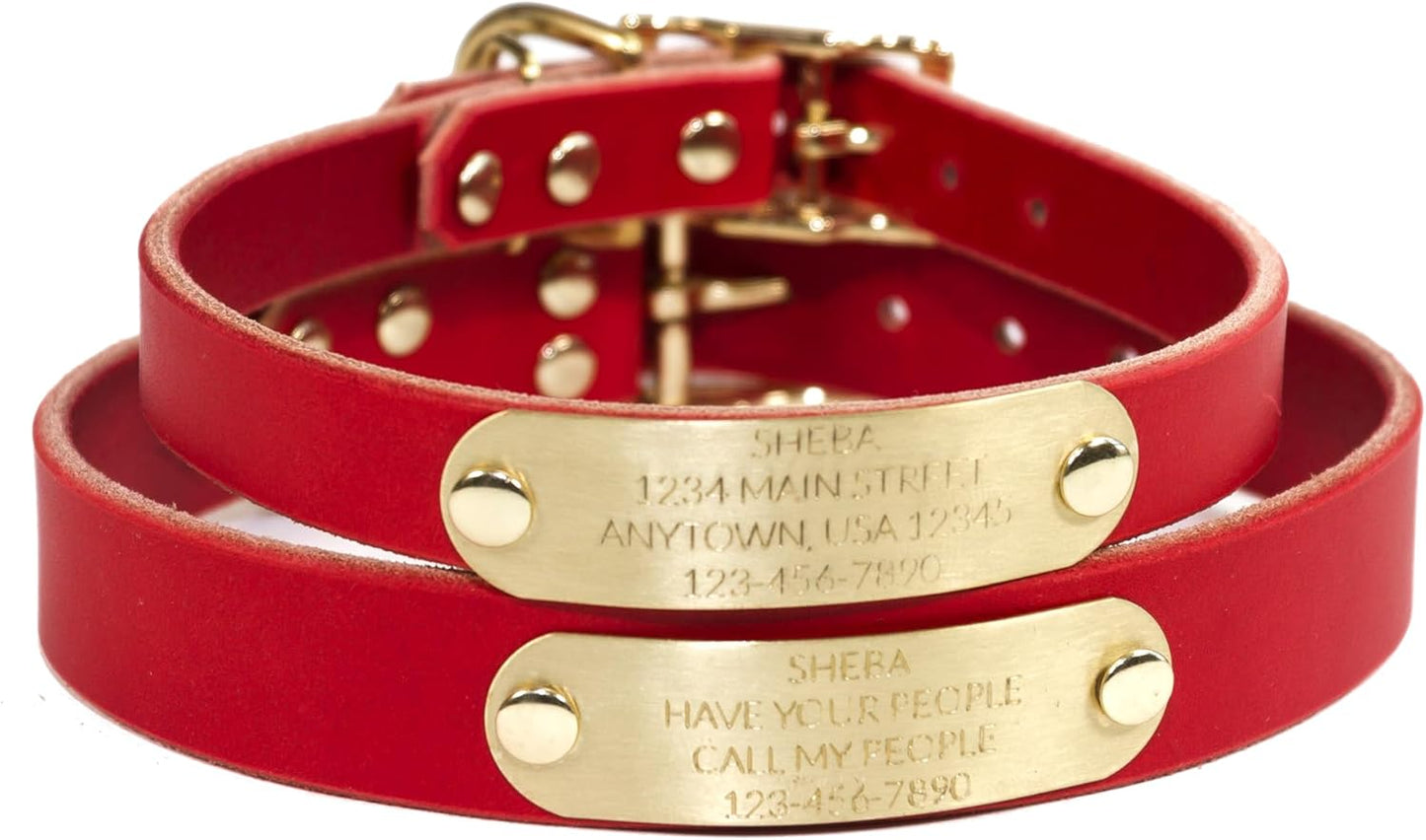 Handmade Personalized Bridle Leather Dog Collar with Nameplate