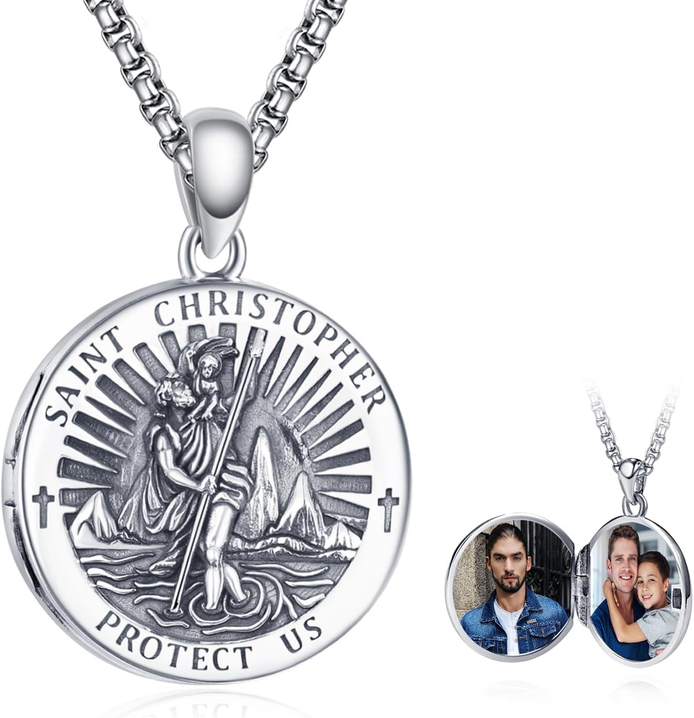 925 Sterling Silver Saint Christopher Medal Amulet Necklace