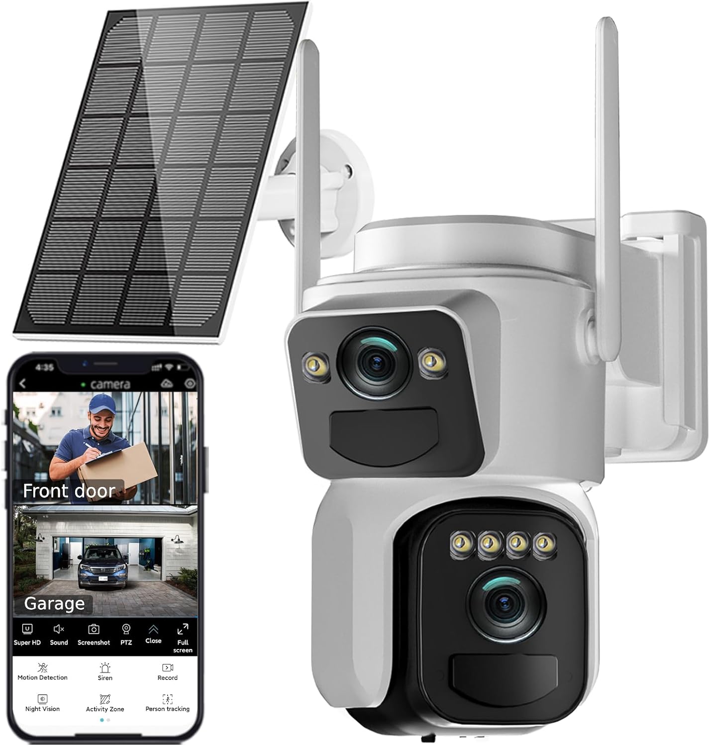 Kurain 6MP Solar Security Cameras with Dual Lens & Night Vision