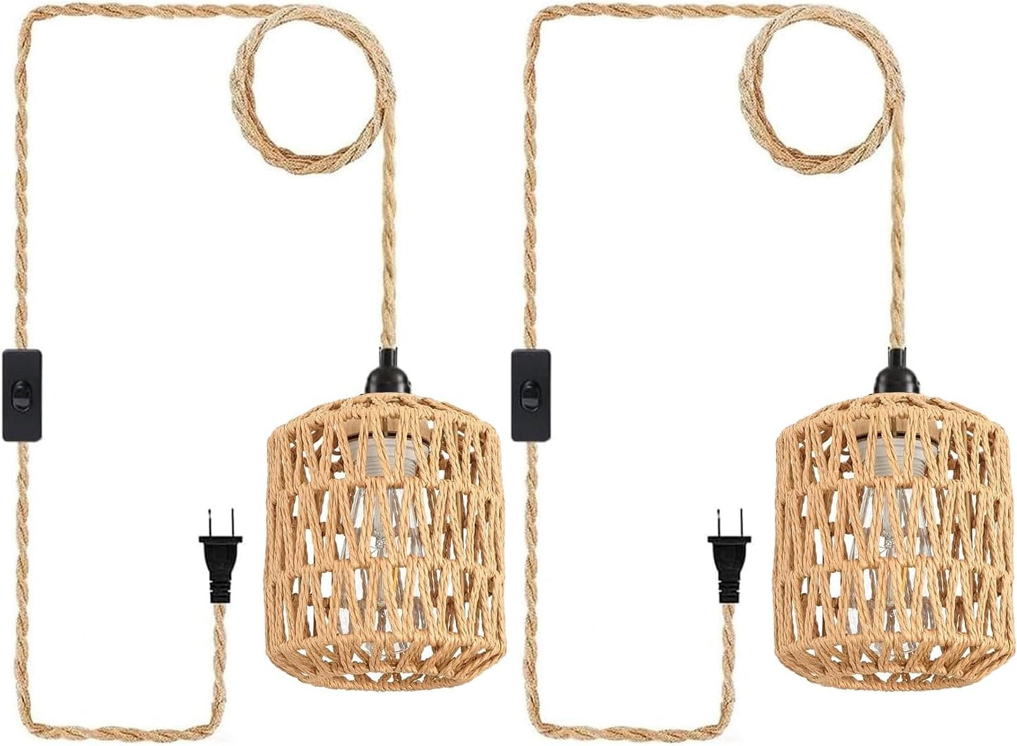 Plug in Pendant Light with Hemp Rope for Vintage Home Decor