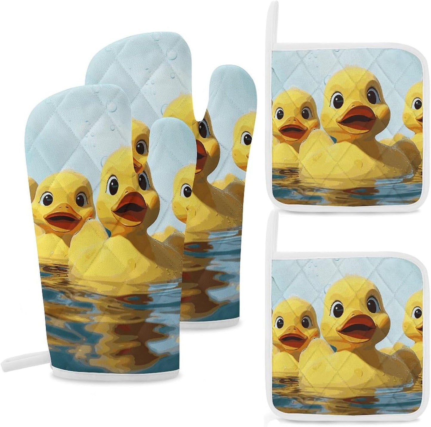 Cute Yellow Rubber Ducky Oven Mitt Set