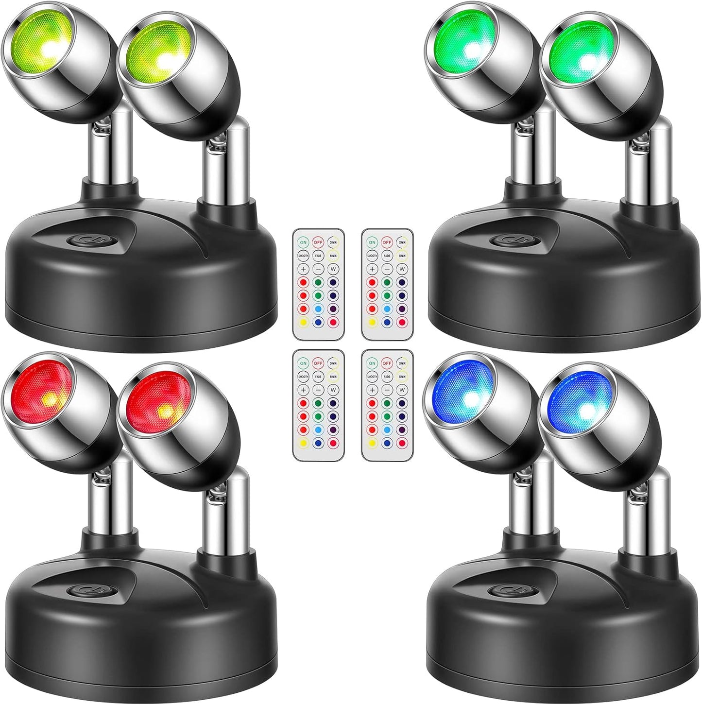 4 Pack Dual Head Battery Operated Spotlights for Indoor Use