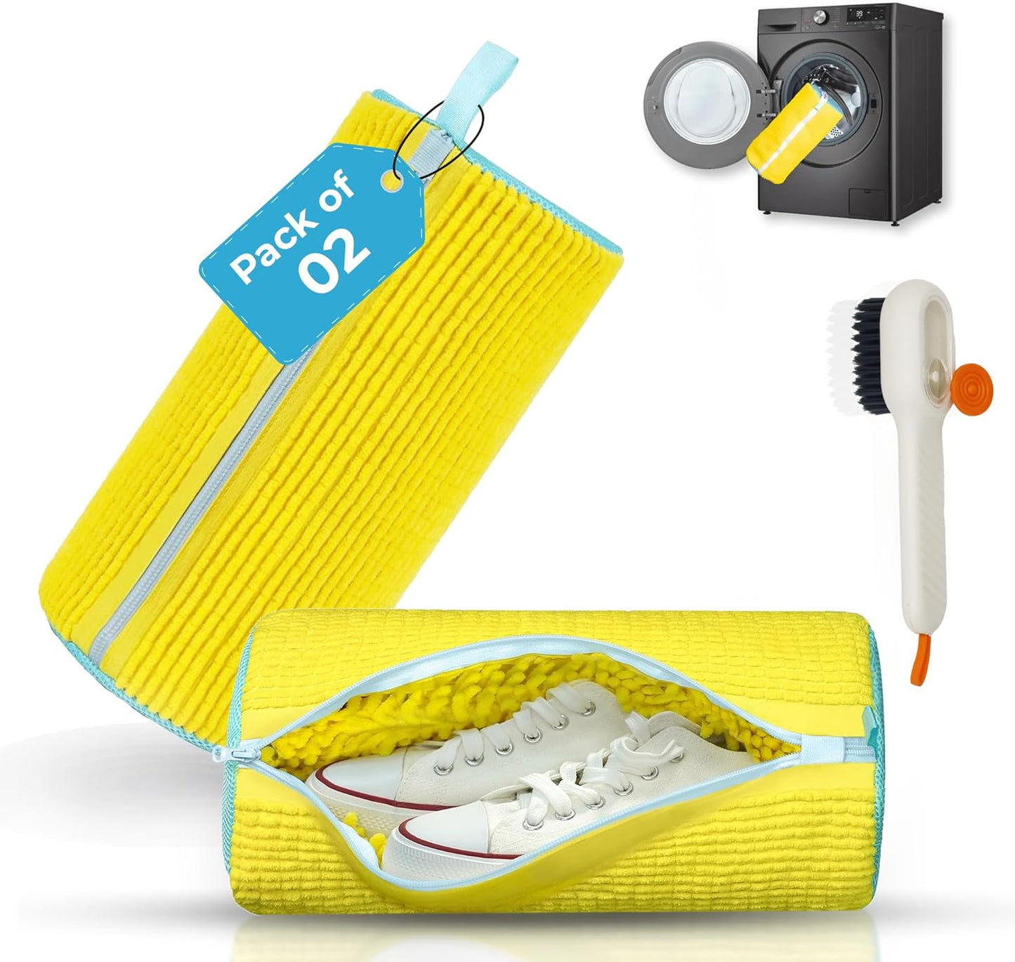 Durable Shoe Washing Bags - Reusable & Fit All Shoes, Yellow (2Pcs)