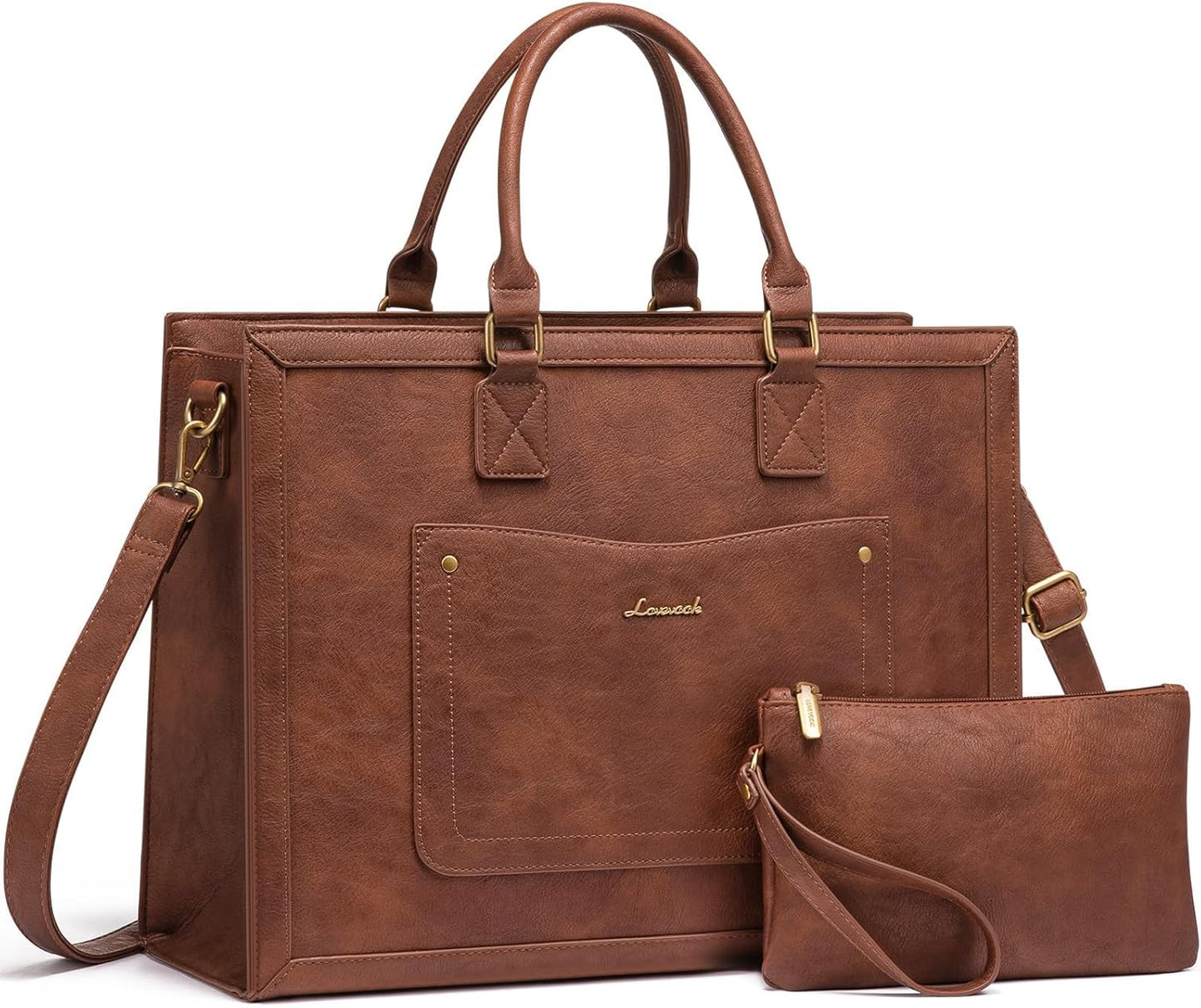 LOVEVOOK Laptop Tote Bag for Women, Vintage Leather Work Bag