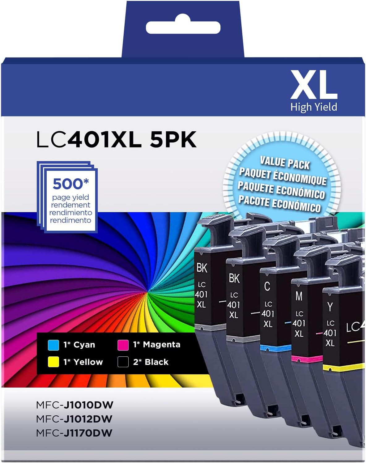 High Yield LC401XL Ink Cartridges Combo for Brother Printers