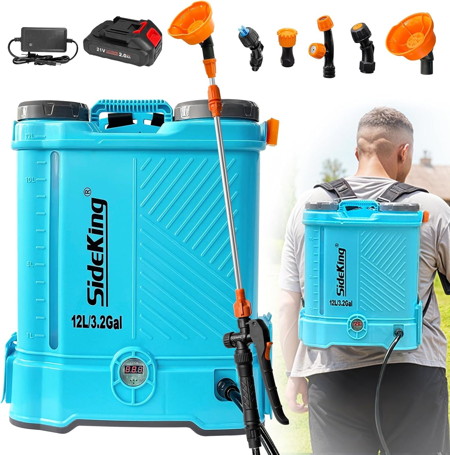 Battery Powered Backpack Sprayer with Adjustable Pressure and Nozzles