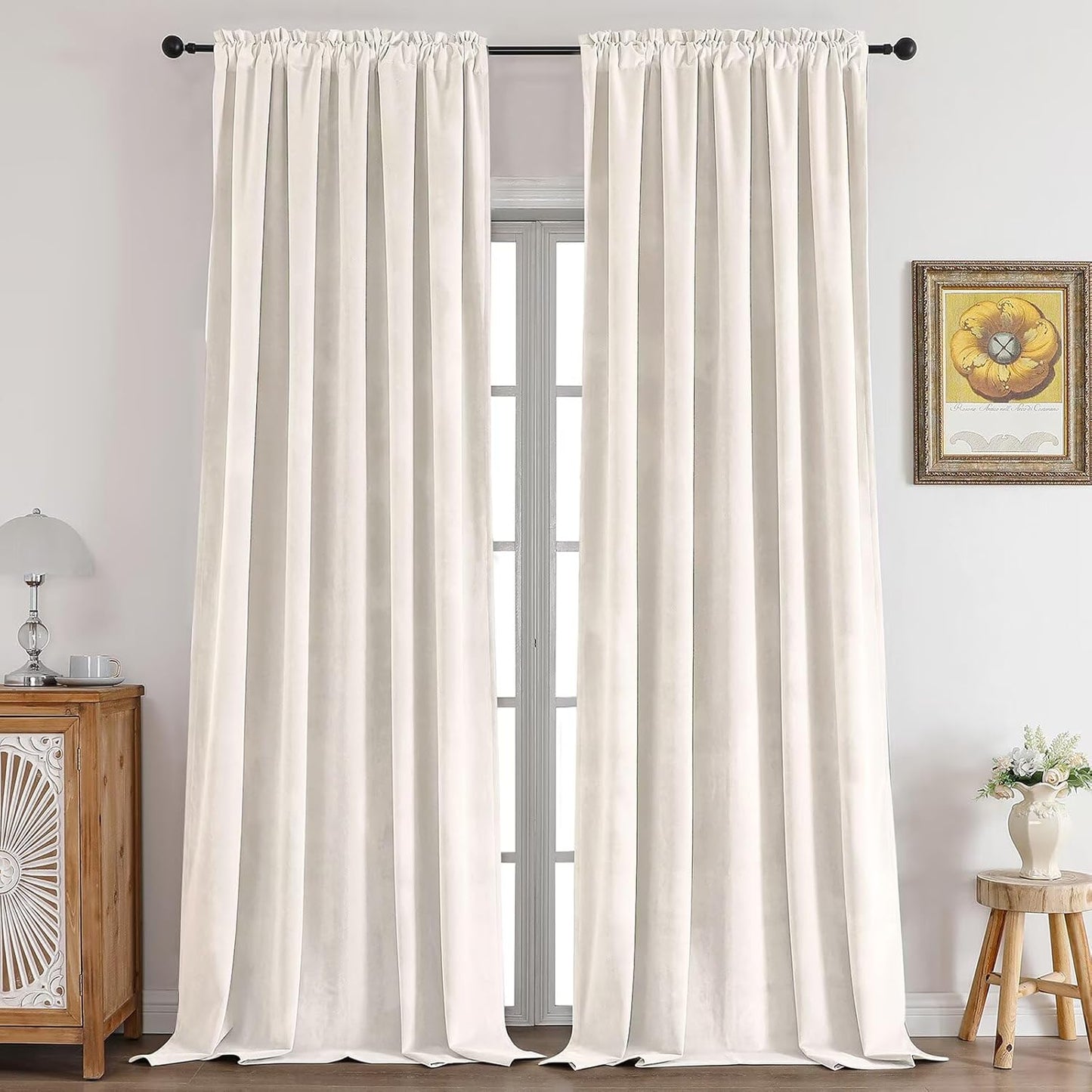 CUCRAF Ivory White Velvet Curtains for Elegant Home Decor
