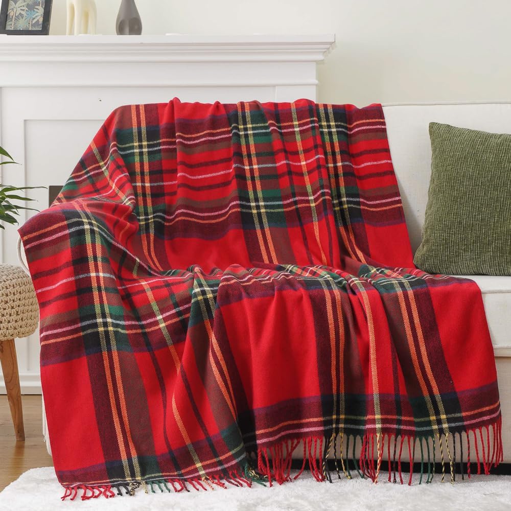 BATTILO HOME Christmas Red Plaid Throw Blanket for Cozy Decor