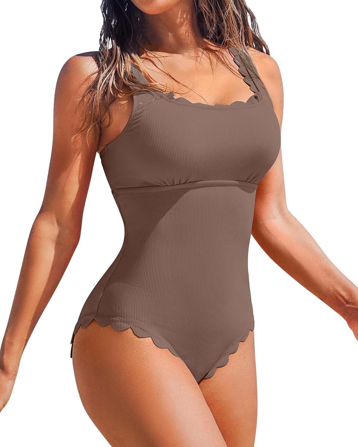 Charmo Womens Scalloped Ribbed One Piece Swimsuits for Summer