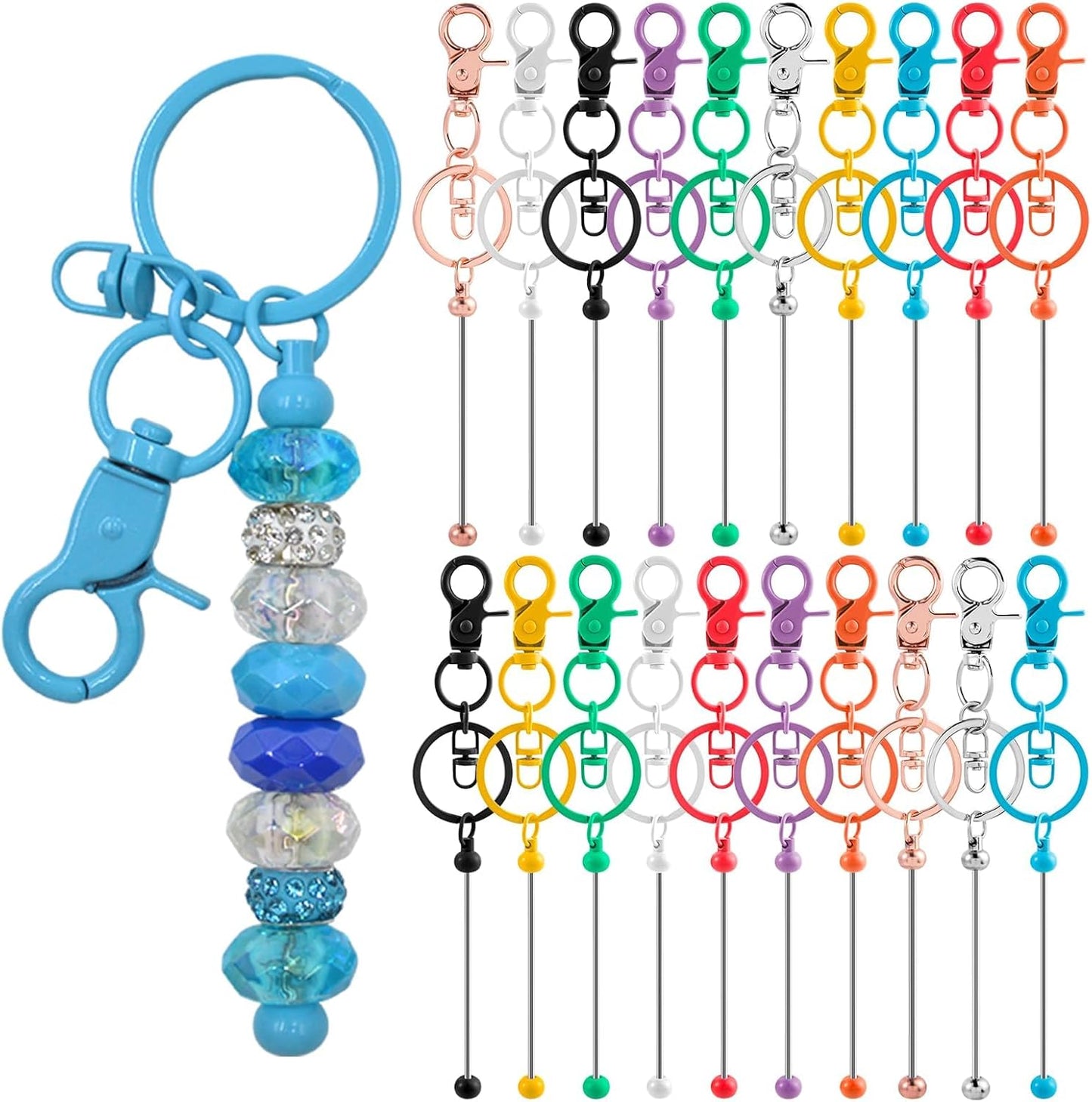 100 Pcs Beadable Keychains Bulk Kit for DIY Crafting Projects
