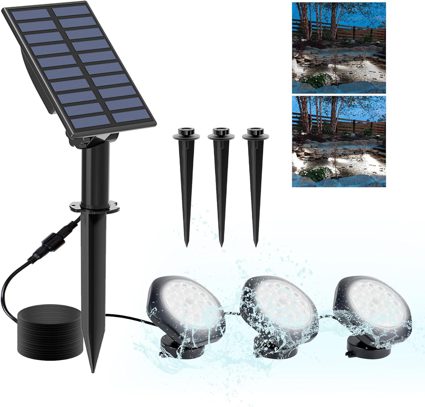 Solar Pond Lights with 18 LED Super Bright Underwater Spotlights