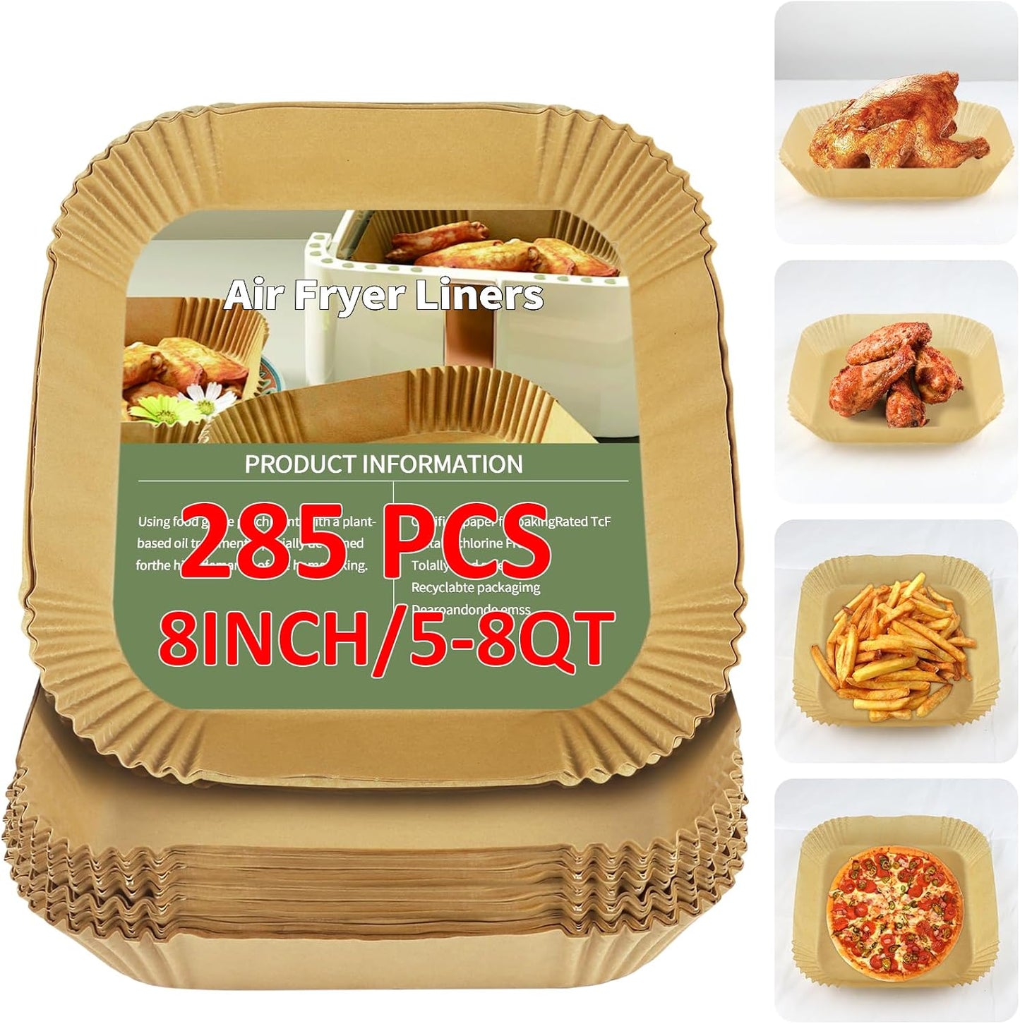 285 Pcs Non-Stick Air Fryer Liners - Oil & Water-Proof for 5-8QT, Walasaso