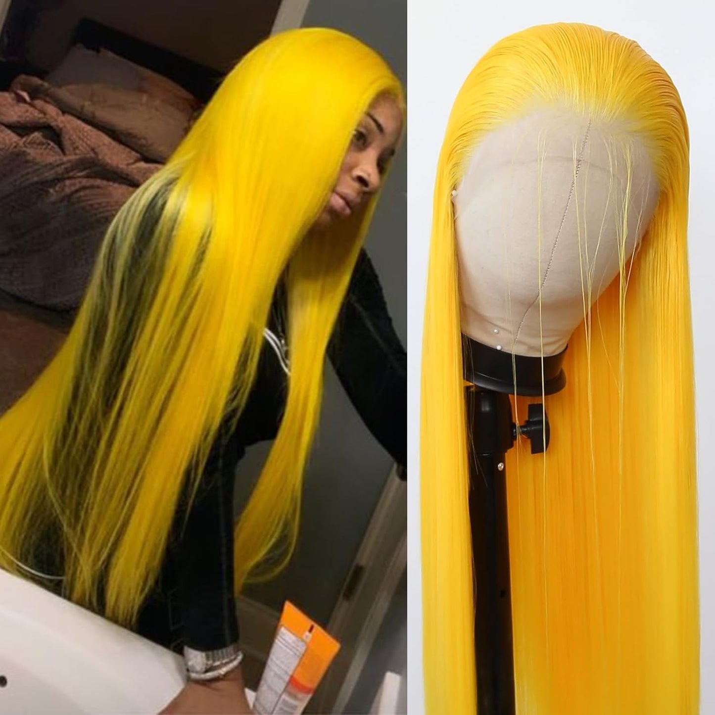 Yellow Synthetic Lace Front Wig for Fashion Women by BTWTRY
