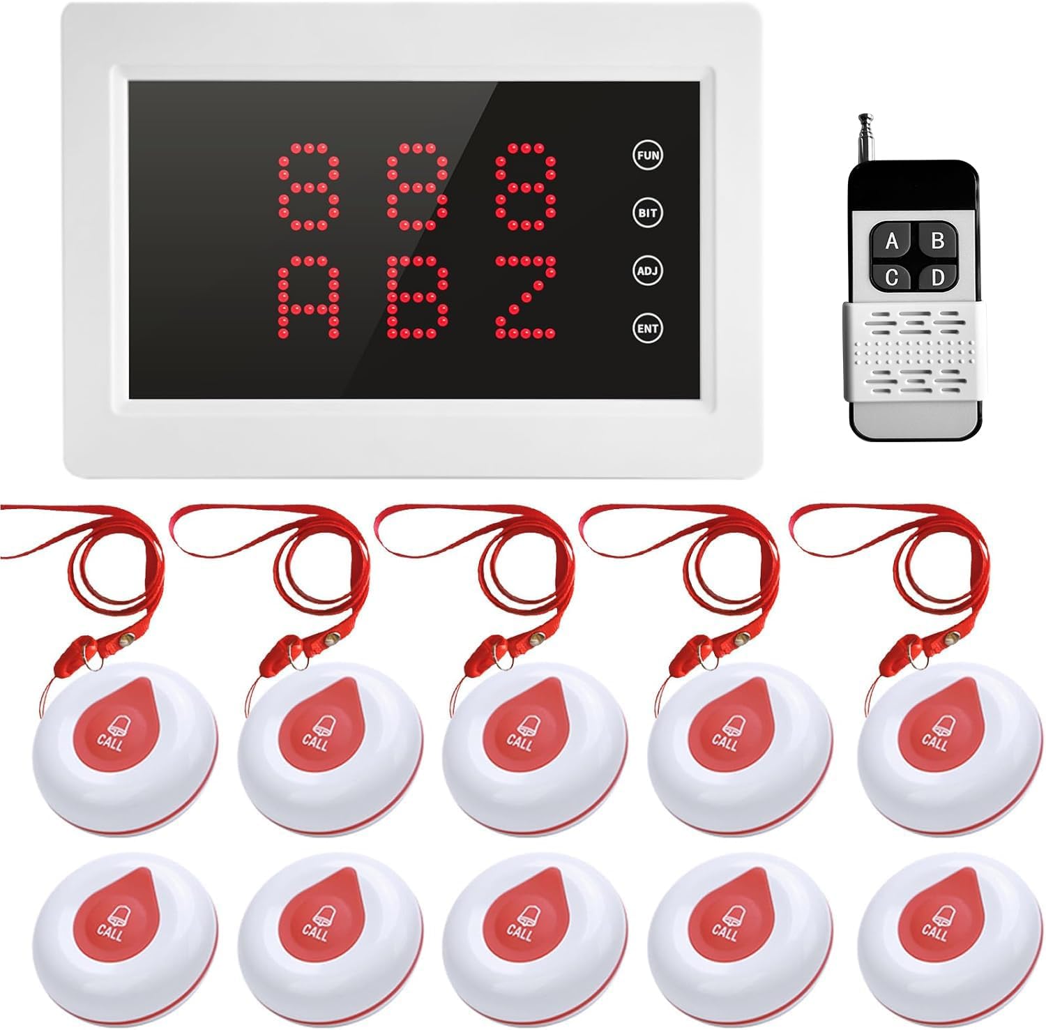 Drahtloses Rufsystem Für Pflege & Gastronomie – 10 Wasserdichte Taster (IPX4) + 1 Empfänger, 433,92 MHz, Reichweite 200 M