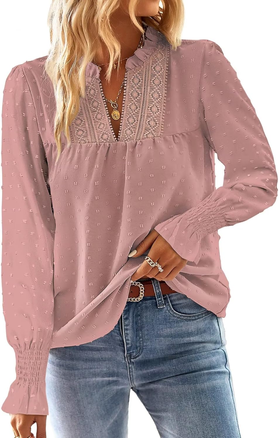 Womens Tops Butterfly Sleeve V Neck Blouses for Casual Wear