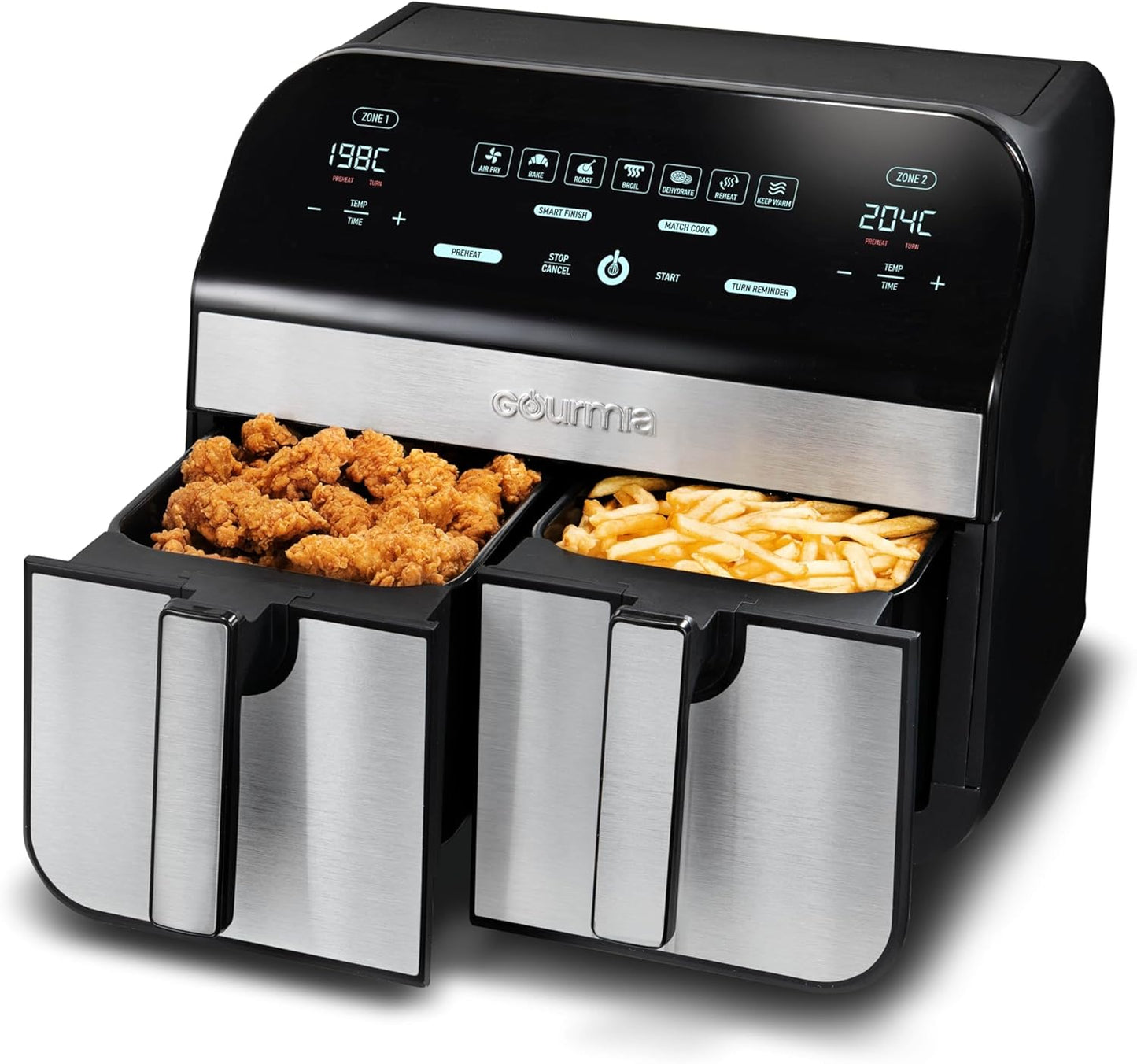 Gourmia 10Qt Dual Basket Air Fryer - Smart Finish, 7 Functions