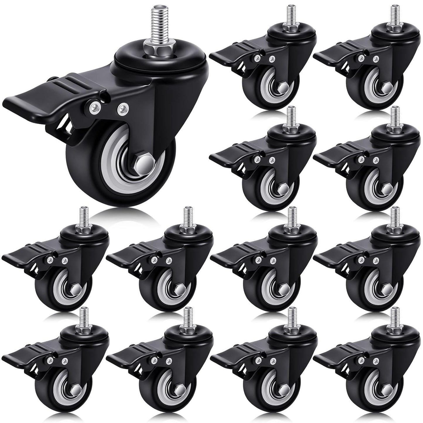 Set of 12 M8 Caster Wheels for Heavy Duty Locking Desks