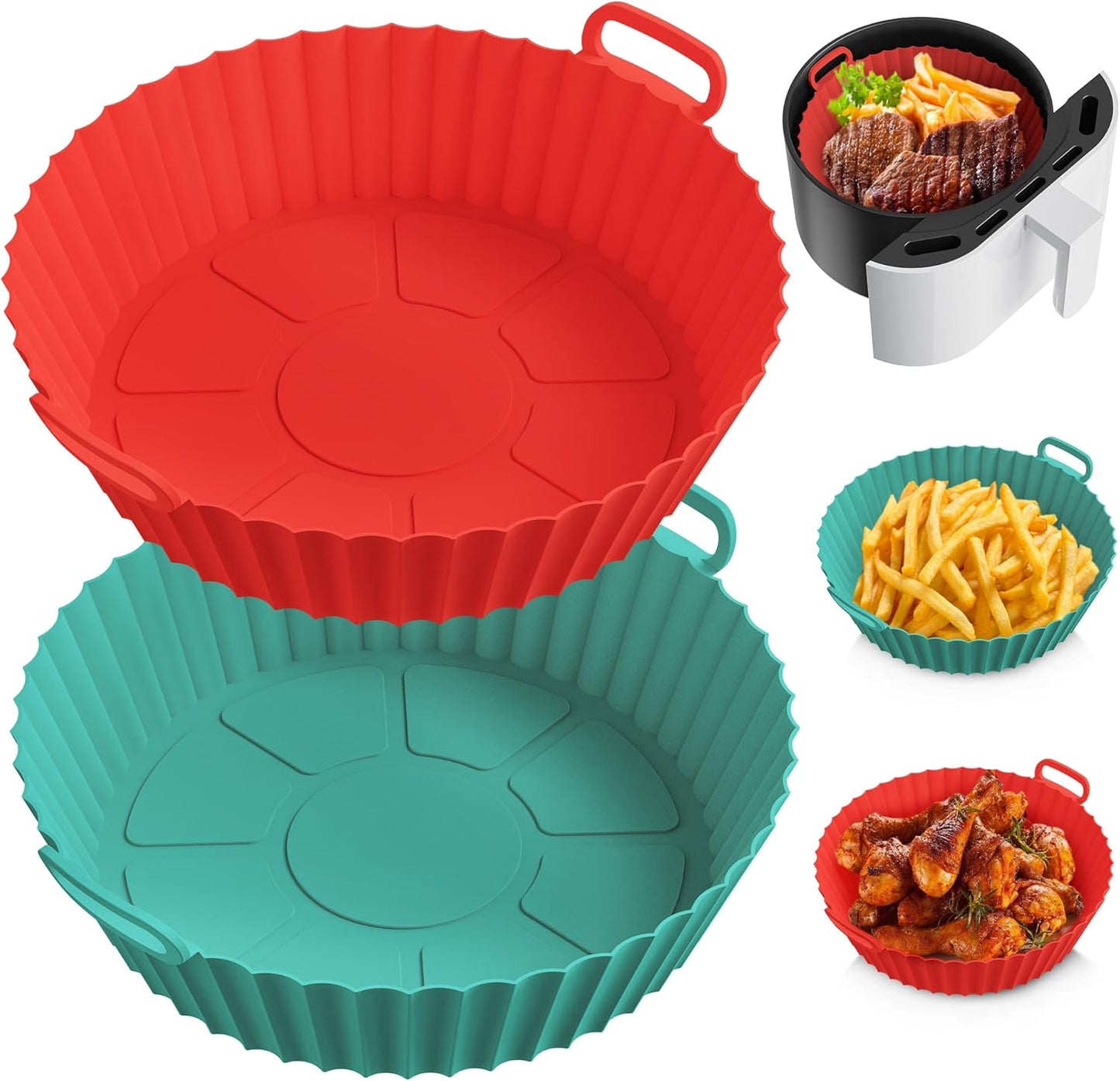 ME.FAN Silicone Air Fryer Liners - Reusable 2 Pack, Handles & Holes!