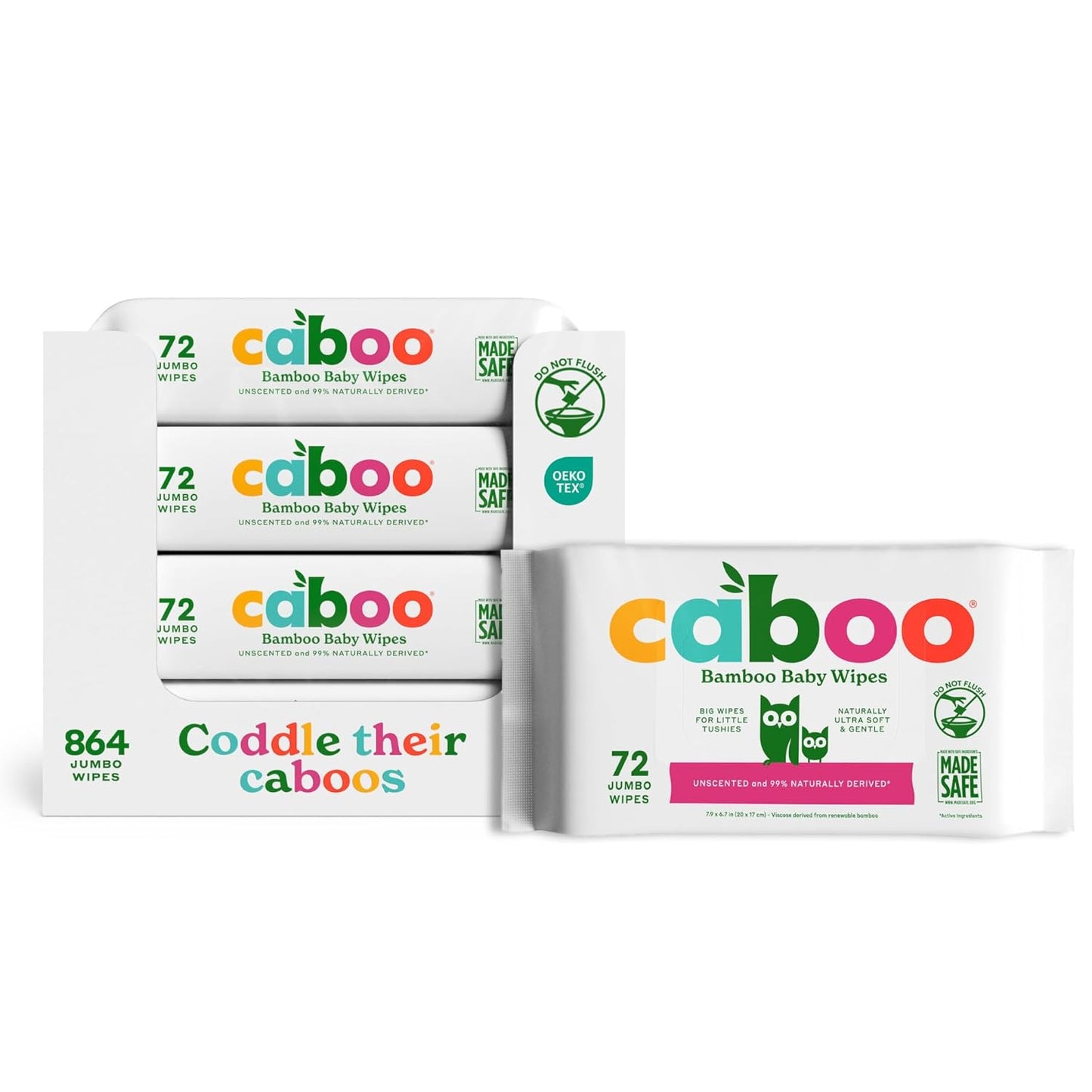 Caboo Bamboo Baby Wipes for Sensitive Skin - 72 Wipes Pack