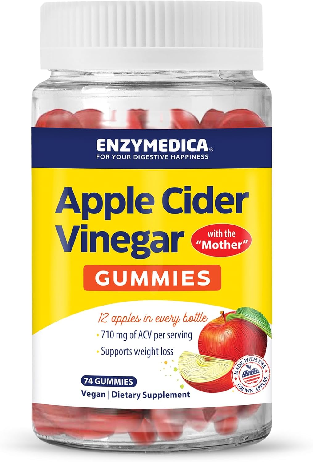 Enzymedica Apple Cider Vinegar Gummies: 1000 mcg Vitamin B12 + 12 Organic Apples