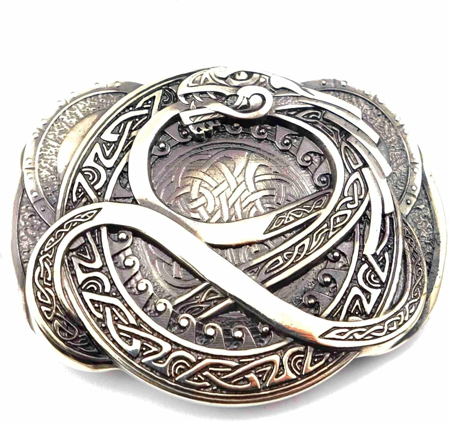 Handmade Scandinavian Ouroboros Dragon Belt Buckle in Silver