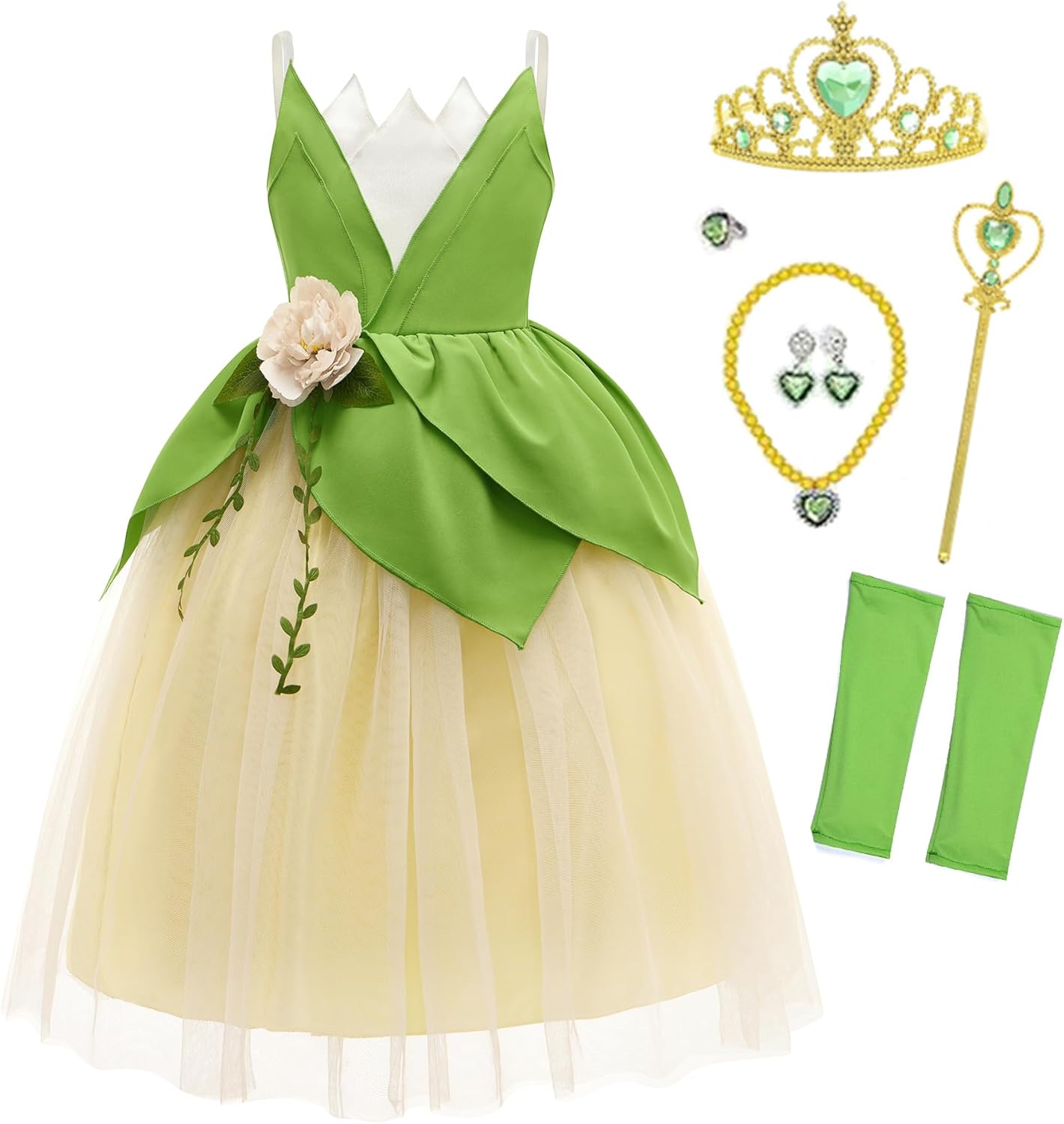 Princess Tiana Costume for Girls - Green Frog Fairy Dress